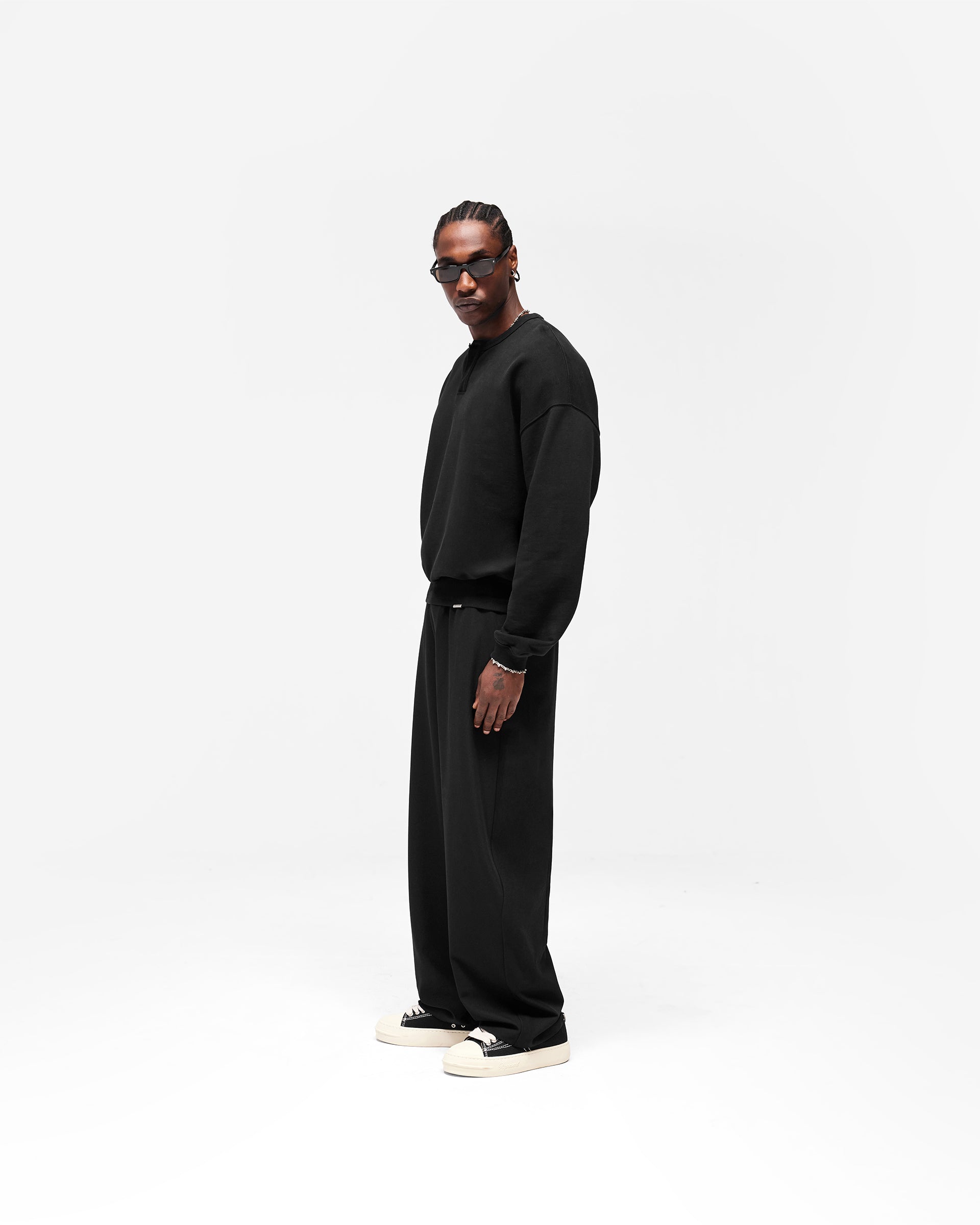 Initial Henley Collar Sweater - Jet Black