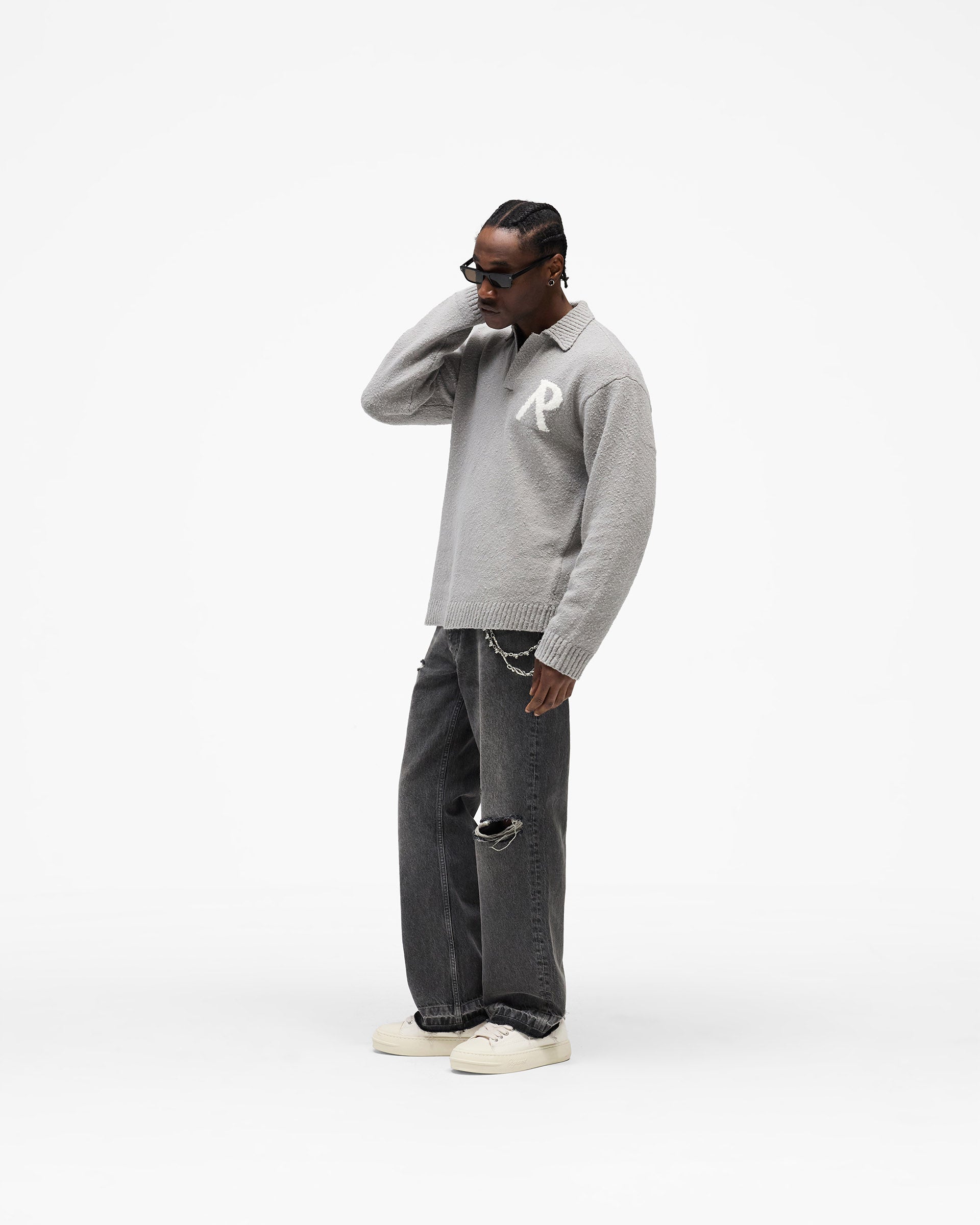 Knitted Boucle Polo - Grey