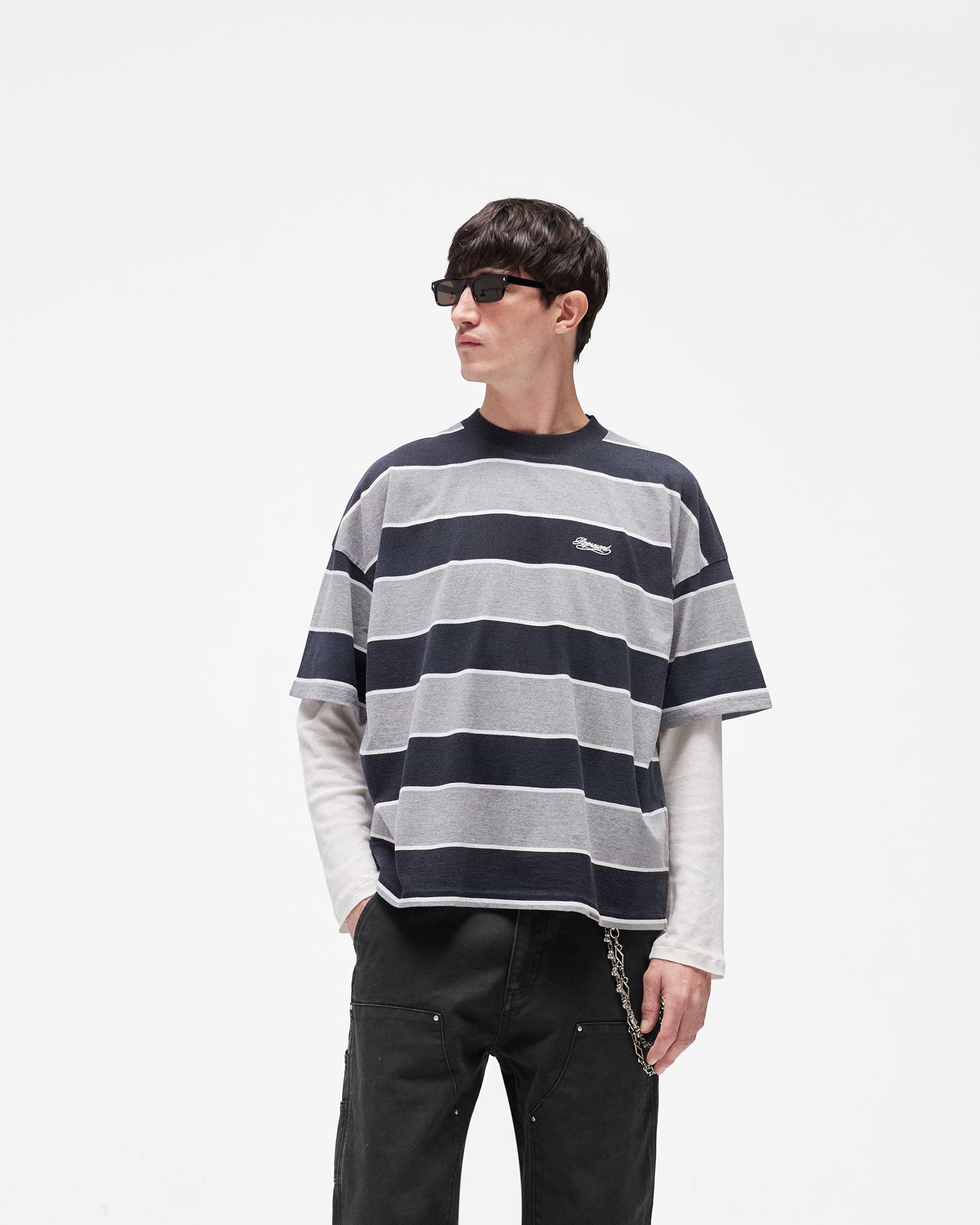 Calfornia Striped T-Shirt - Jet Black Grey Marl