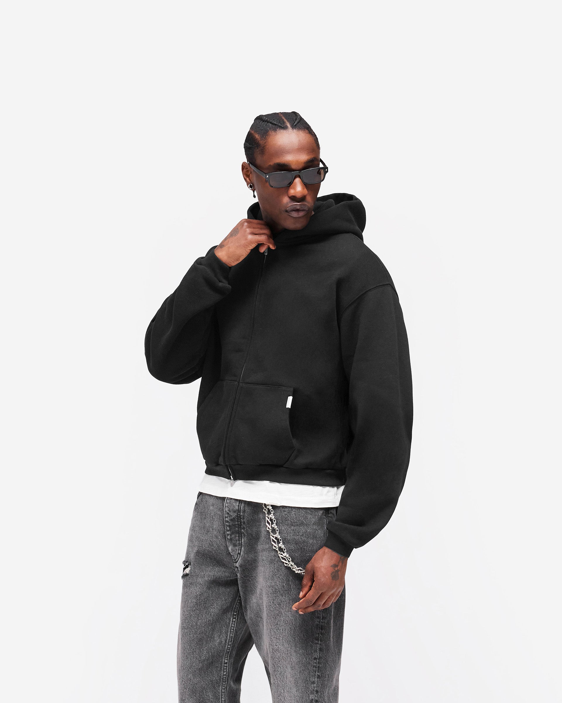GH Shrunken Zip Hoodie Jet Black | Heaton Capsule Hoodies | REPRESENT
