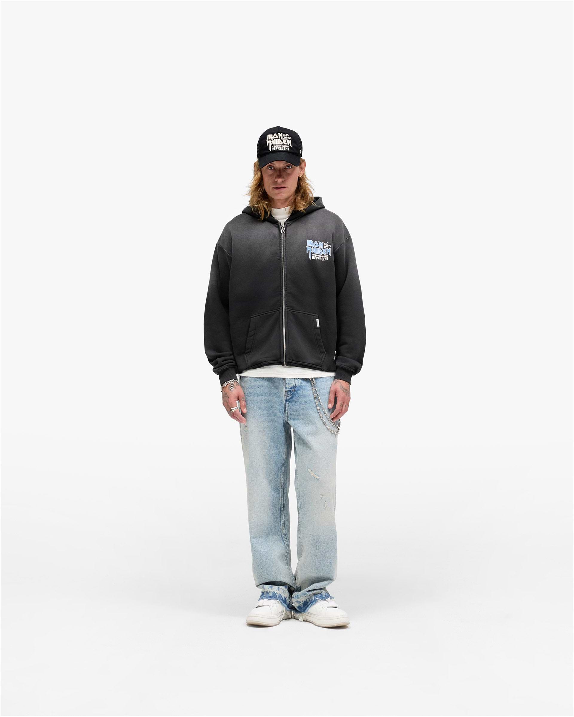 Represent X Iron Maiden Anniversary Zip Through Hoodie - Stained Black