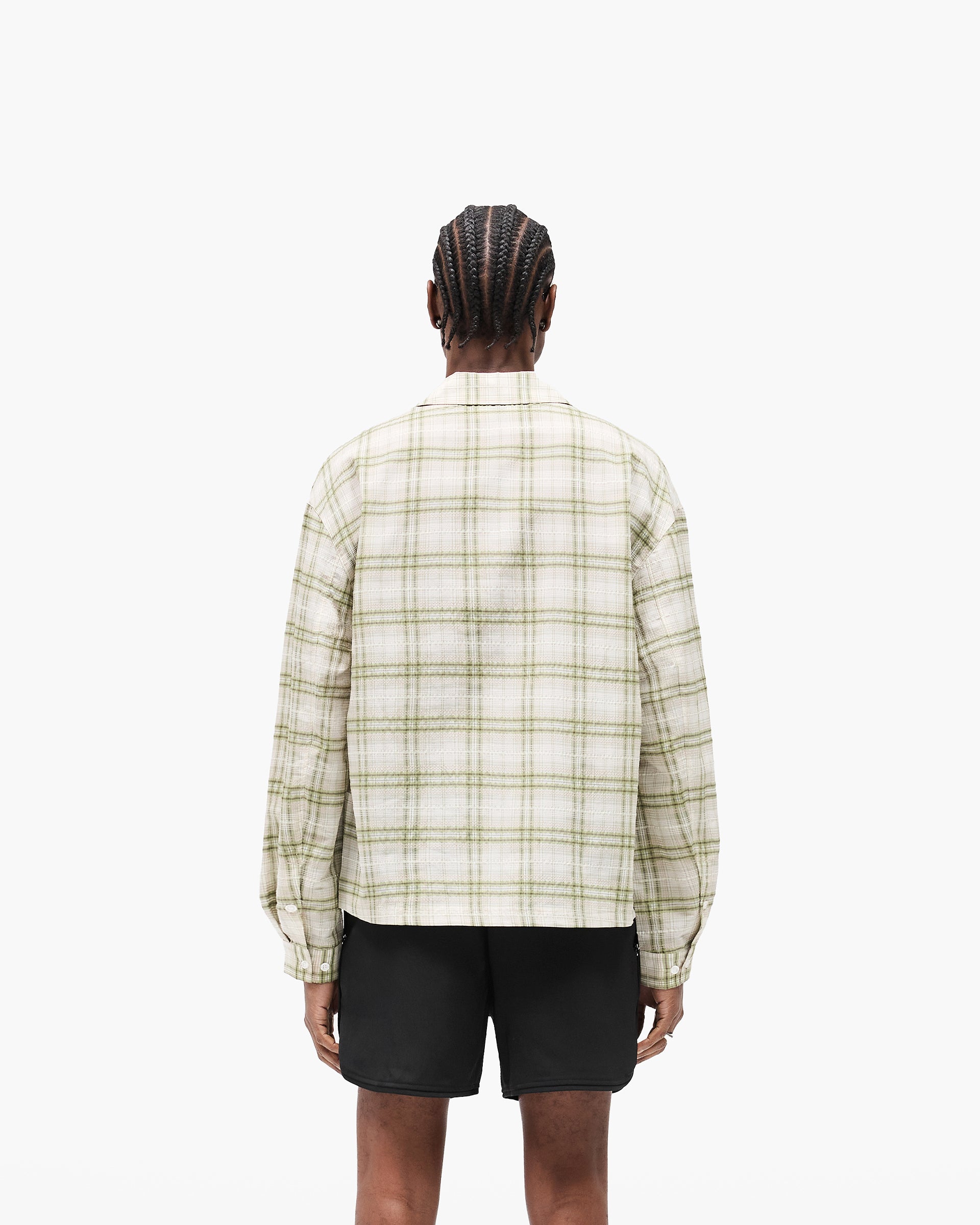 Sheer Long Sleeve Flannel Shirt - Green