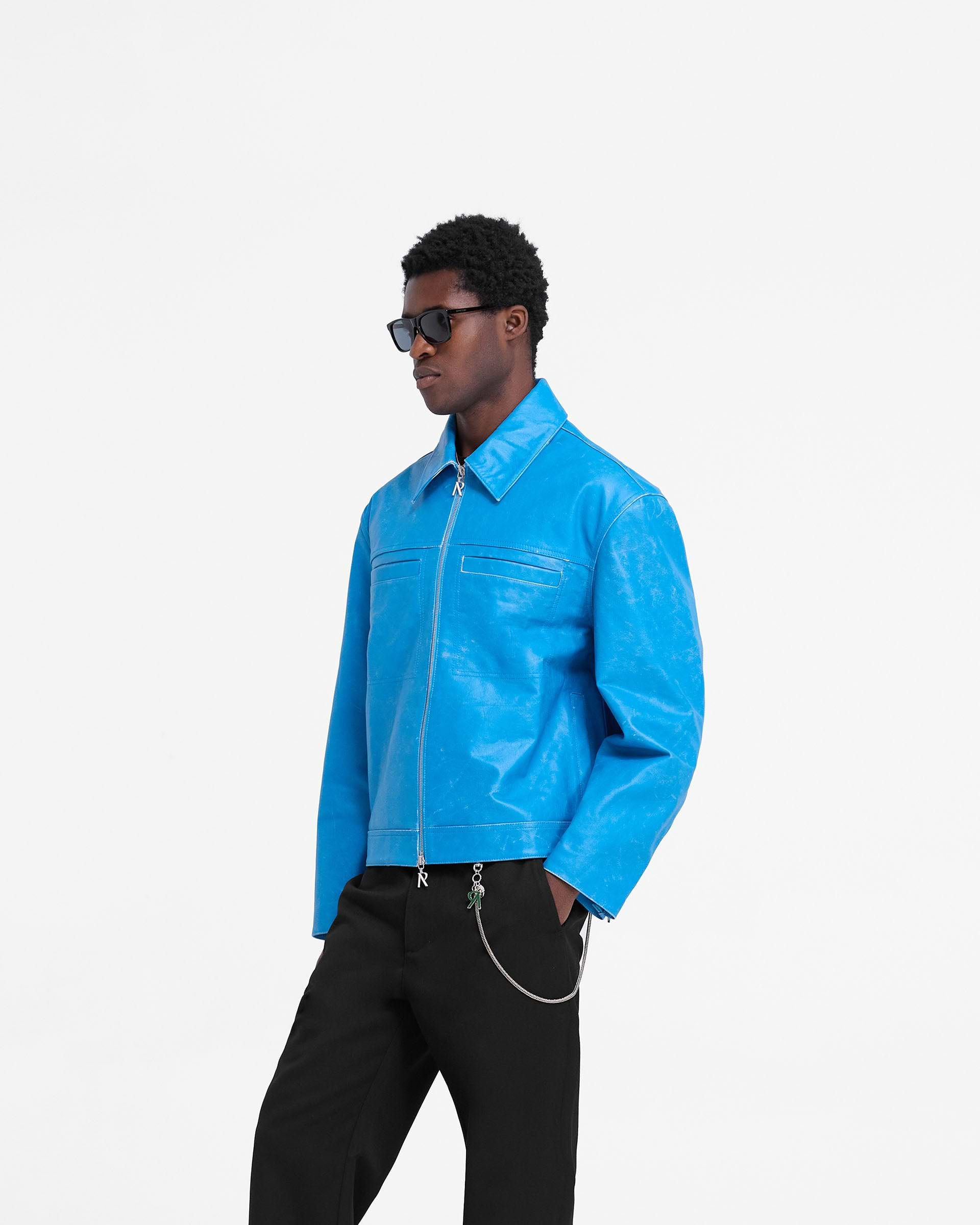 Distressed Leather Smart Jacket - Electric Blue