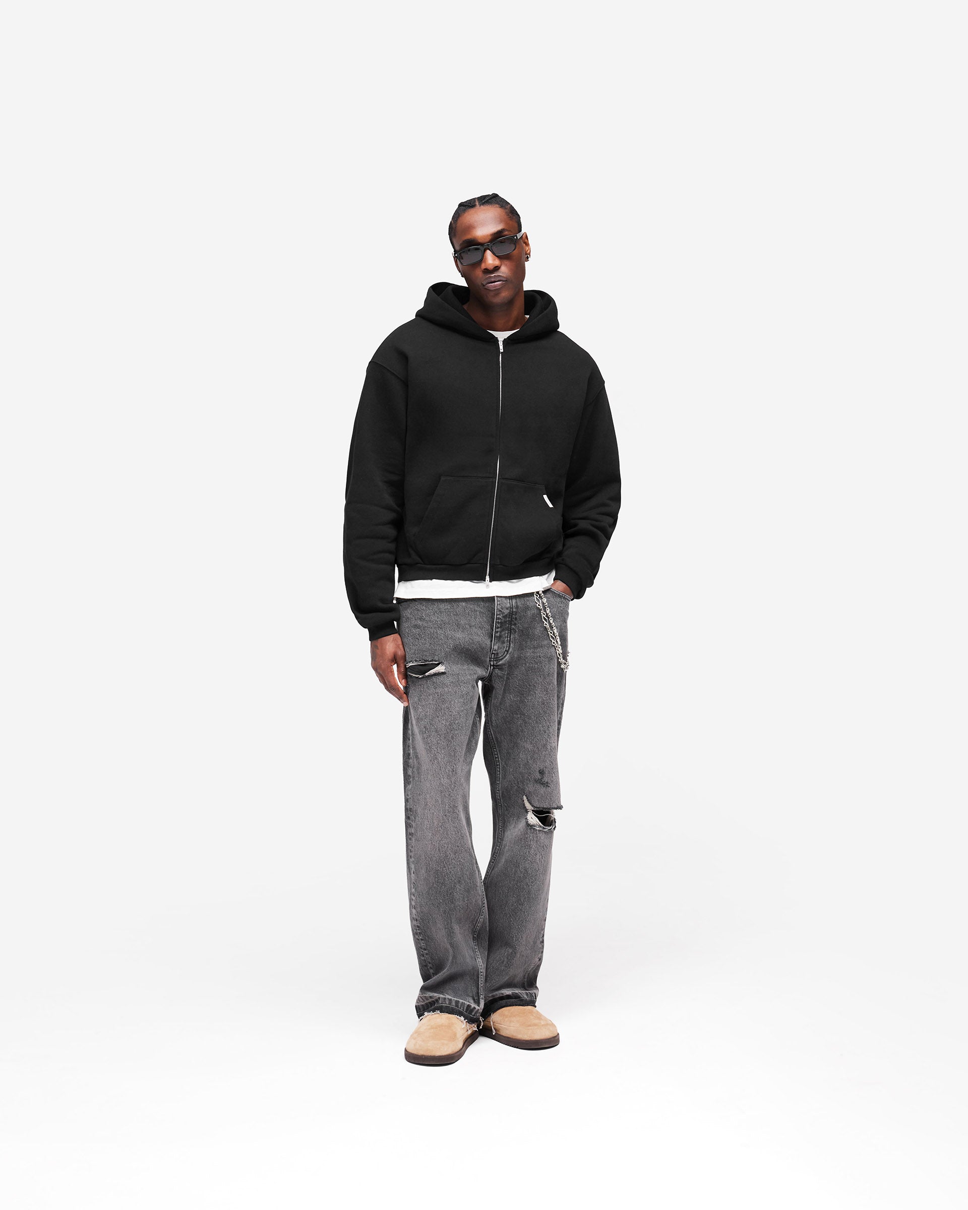 GH Shrunken Zip Hoodie Jet Black | Heaton Capsule Hoodies | REPRESENT