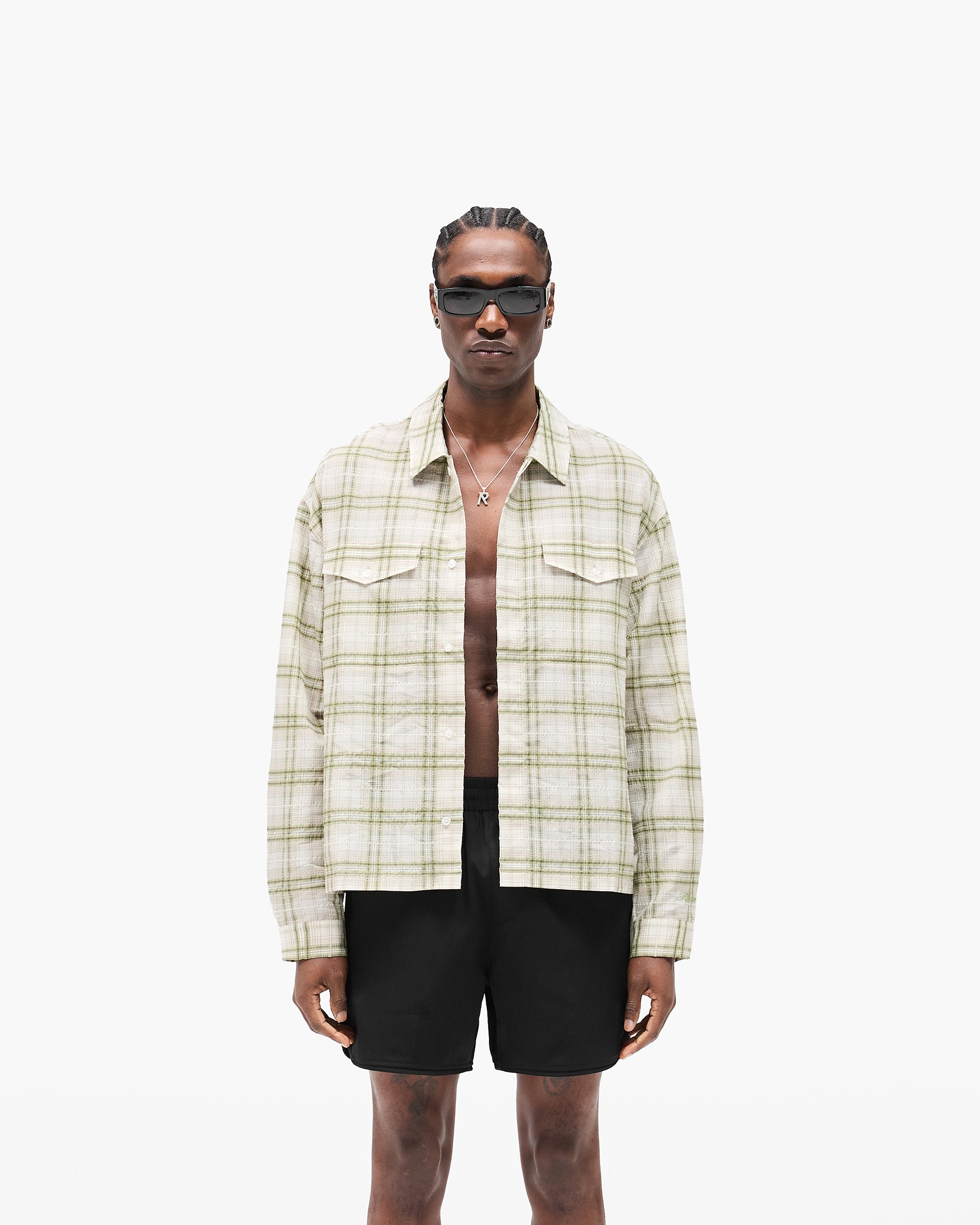 Sheer Long Sleeve Flannel Shirt - Green