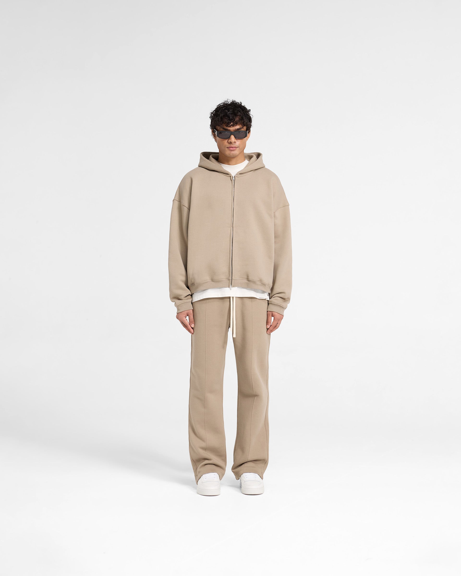 Initial Boxy Zip Through Hoodie - Dune