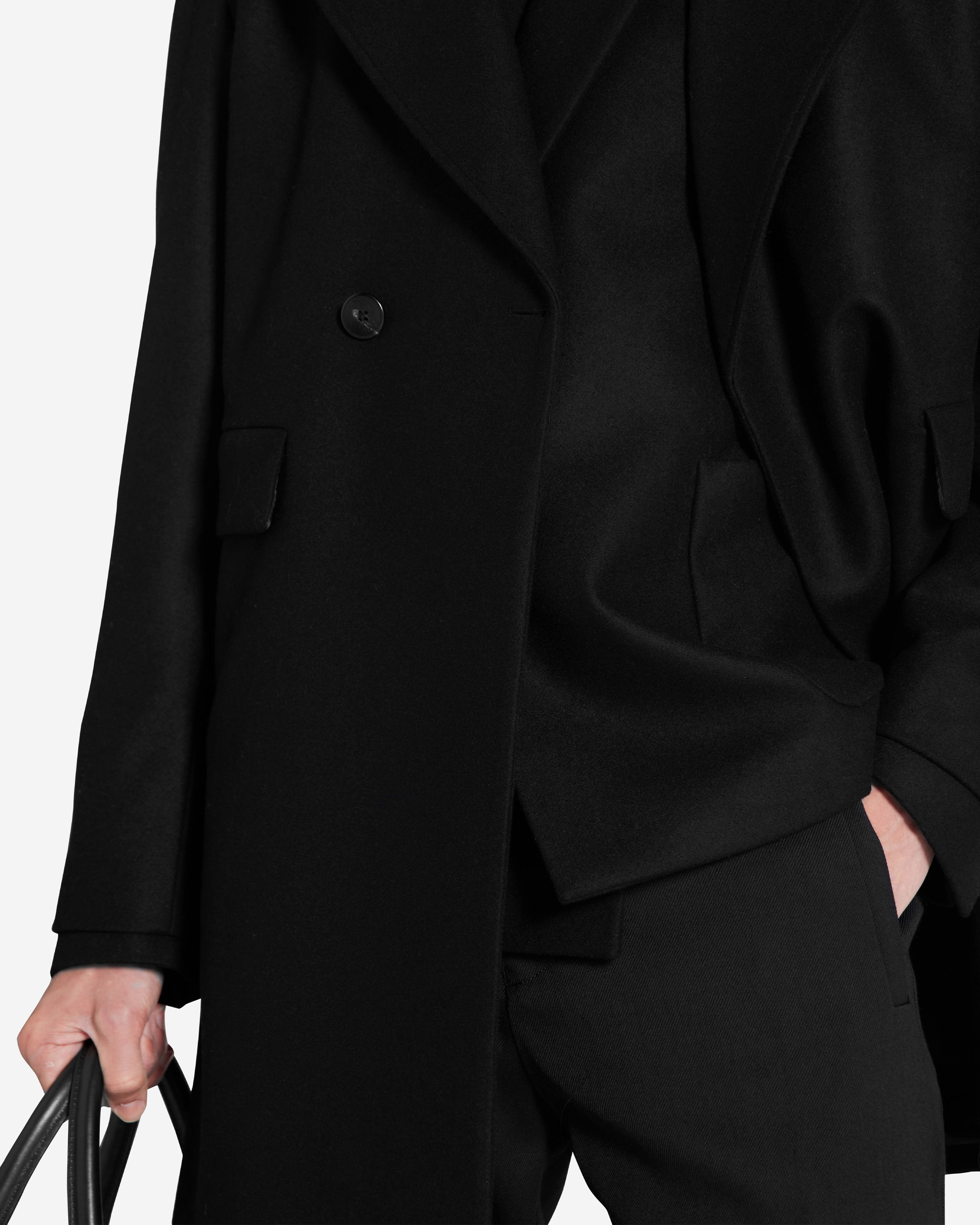 Double Breasted Overcoat - Jet Black