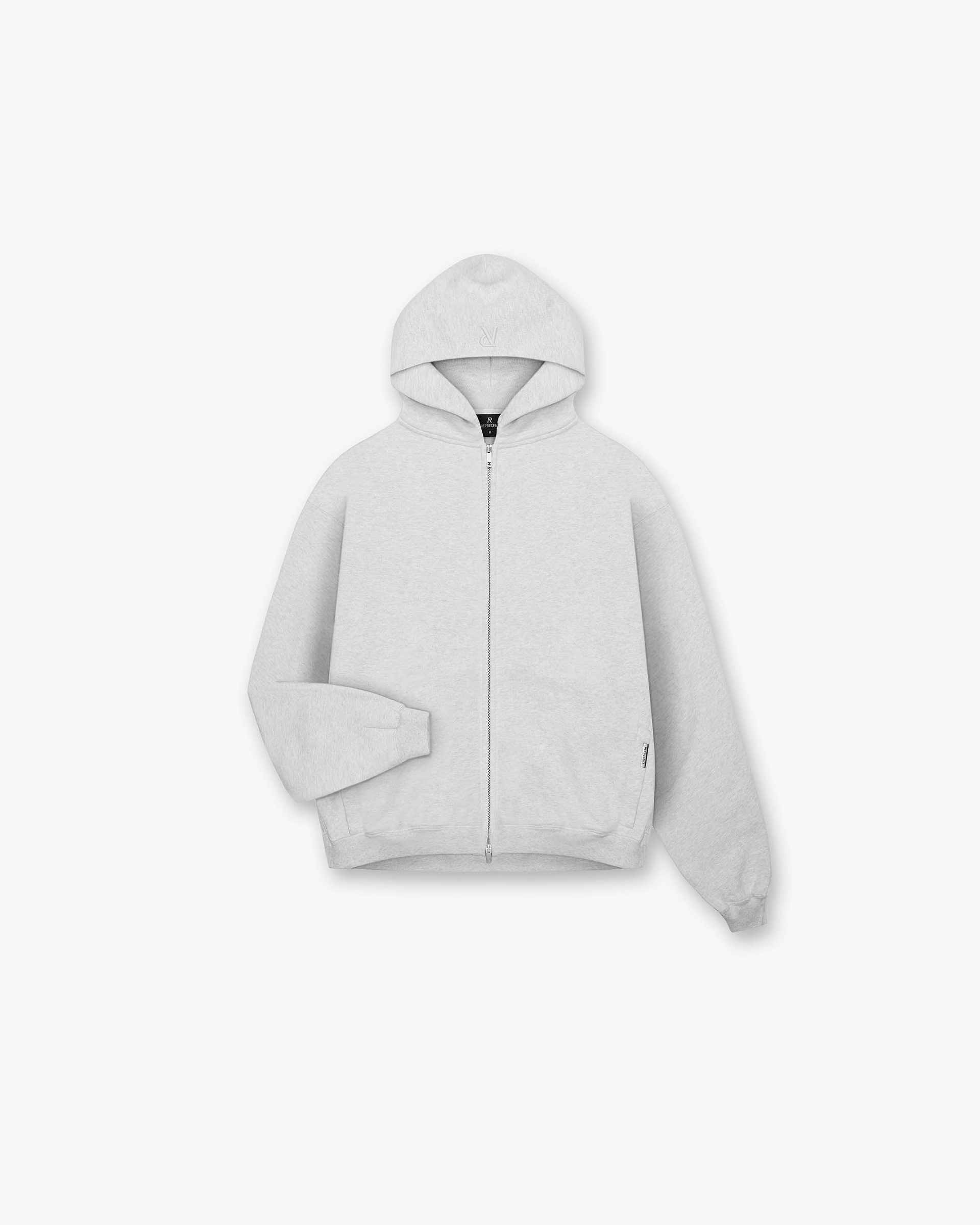 Heavyweight Initial Zip Hoodie - Ice Grey Marl