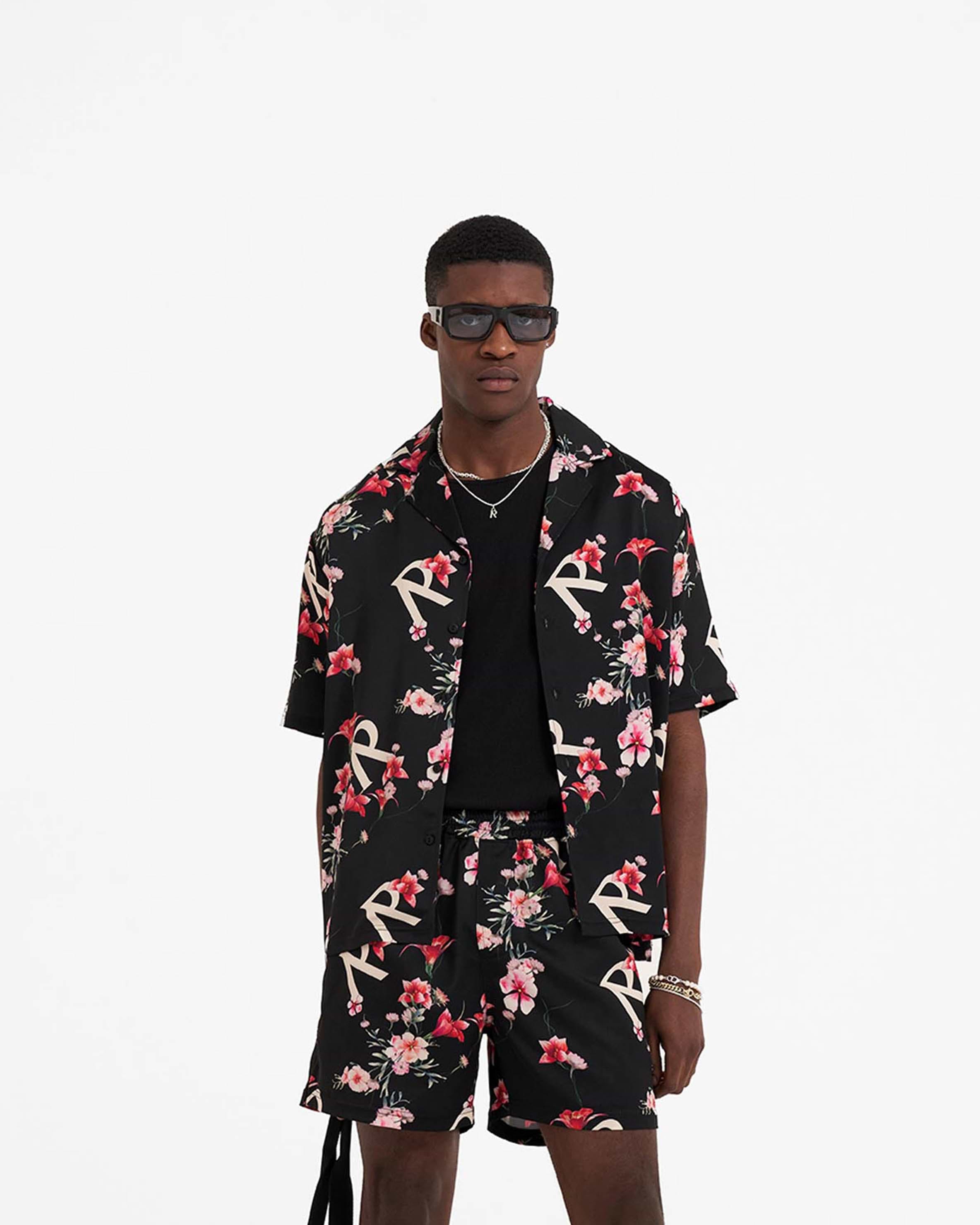 Black floral outlet shirt men