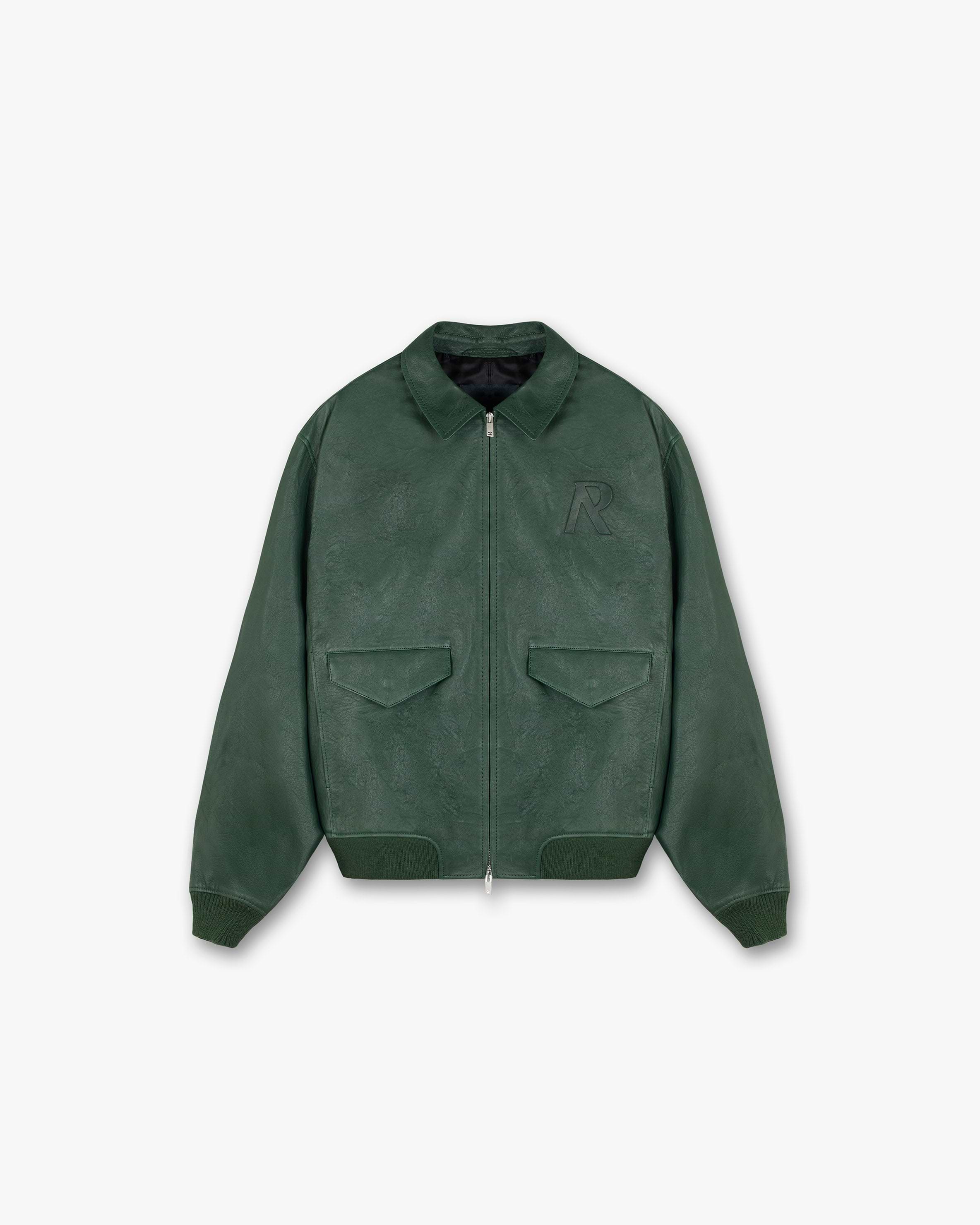 Green leather outlet bomber jacket