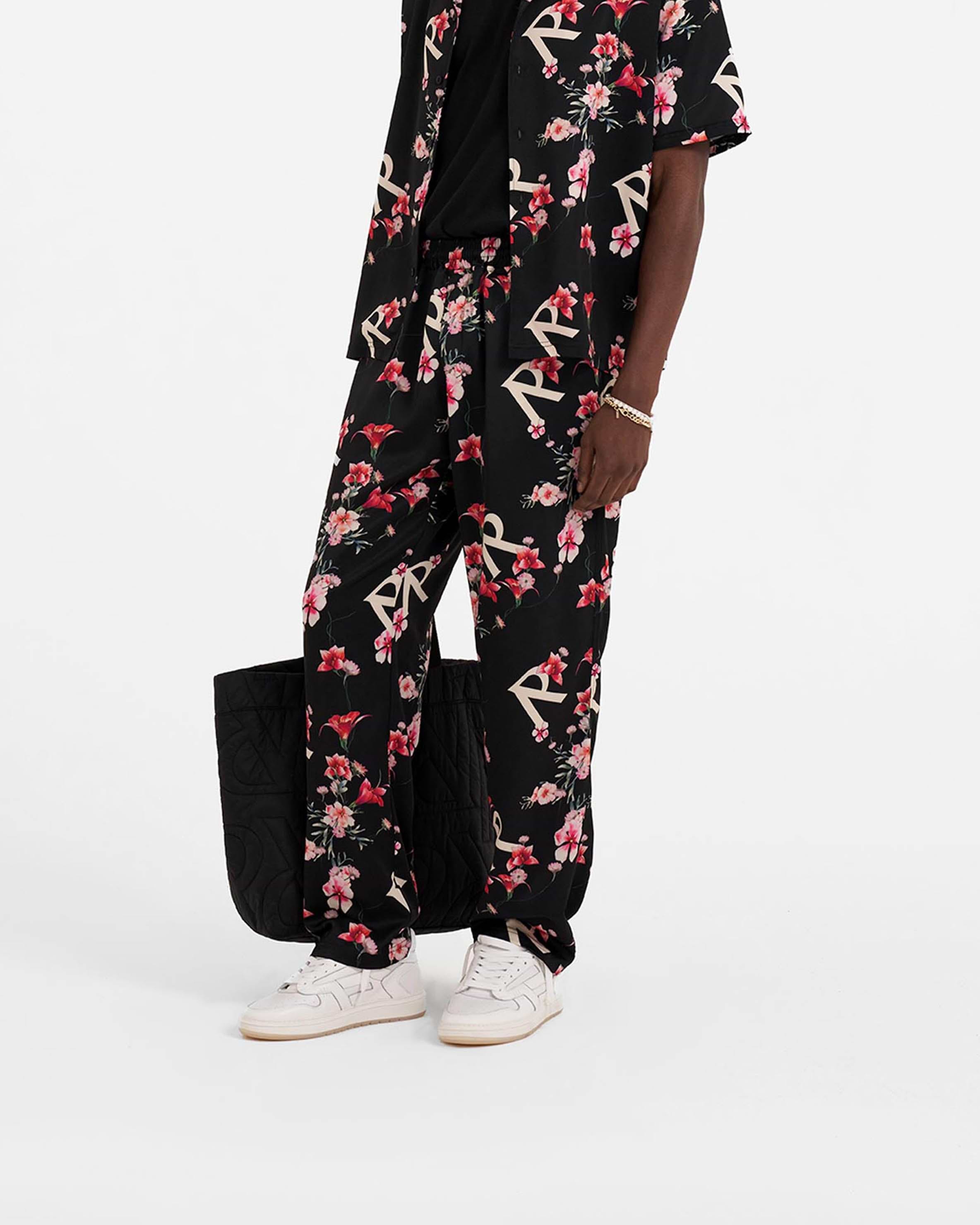 Black Floral Flare Pants | Earthbound Trading Co.