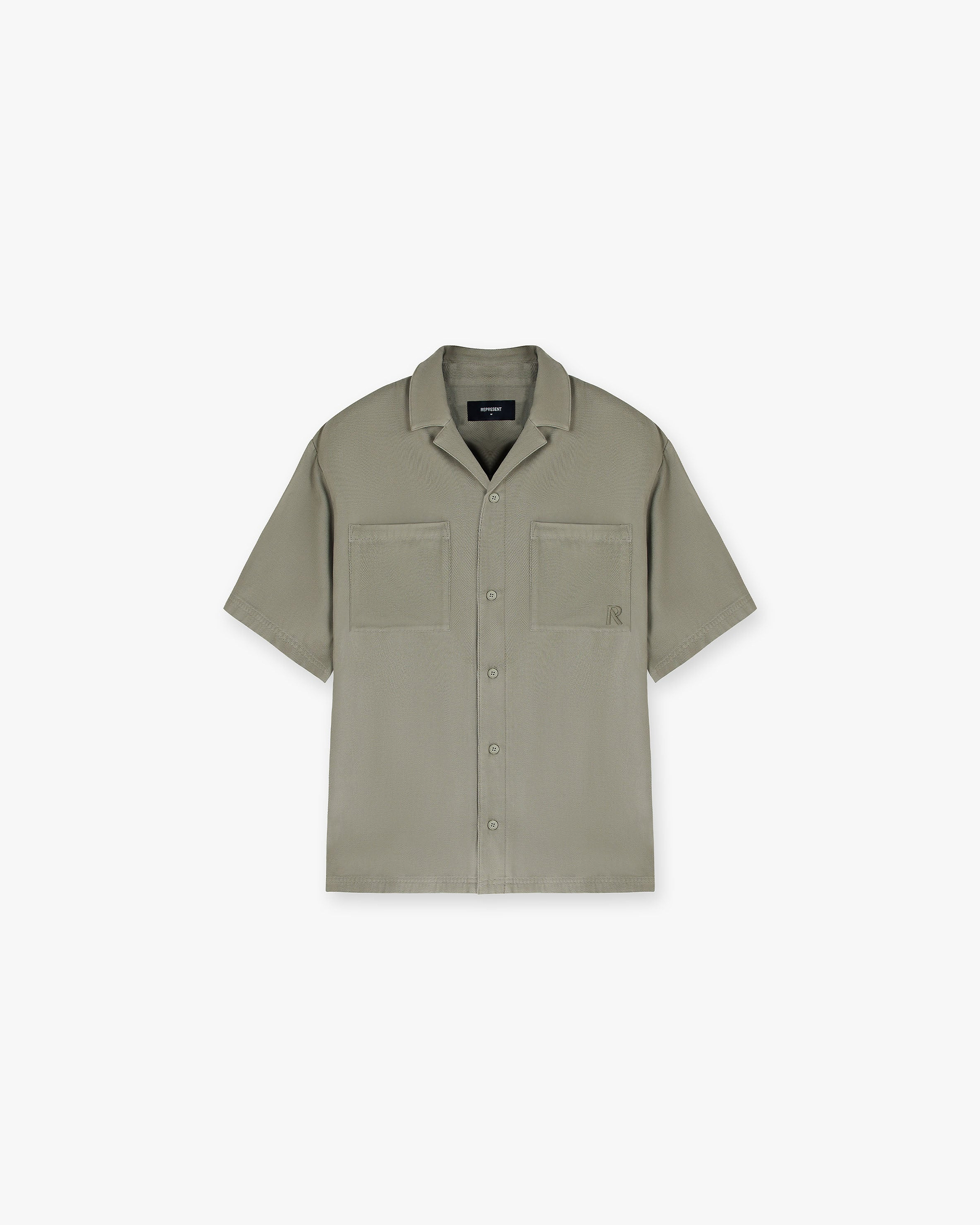 Front product image of a mens khaki shirt on a plain white background | Yacht Shirt in Khaki | Regular fit mens shirt with ribbed construction | SC23 Shirts | Represent Clo