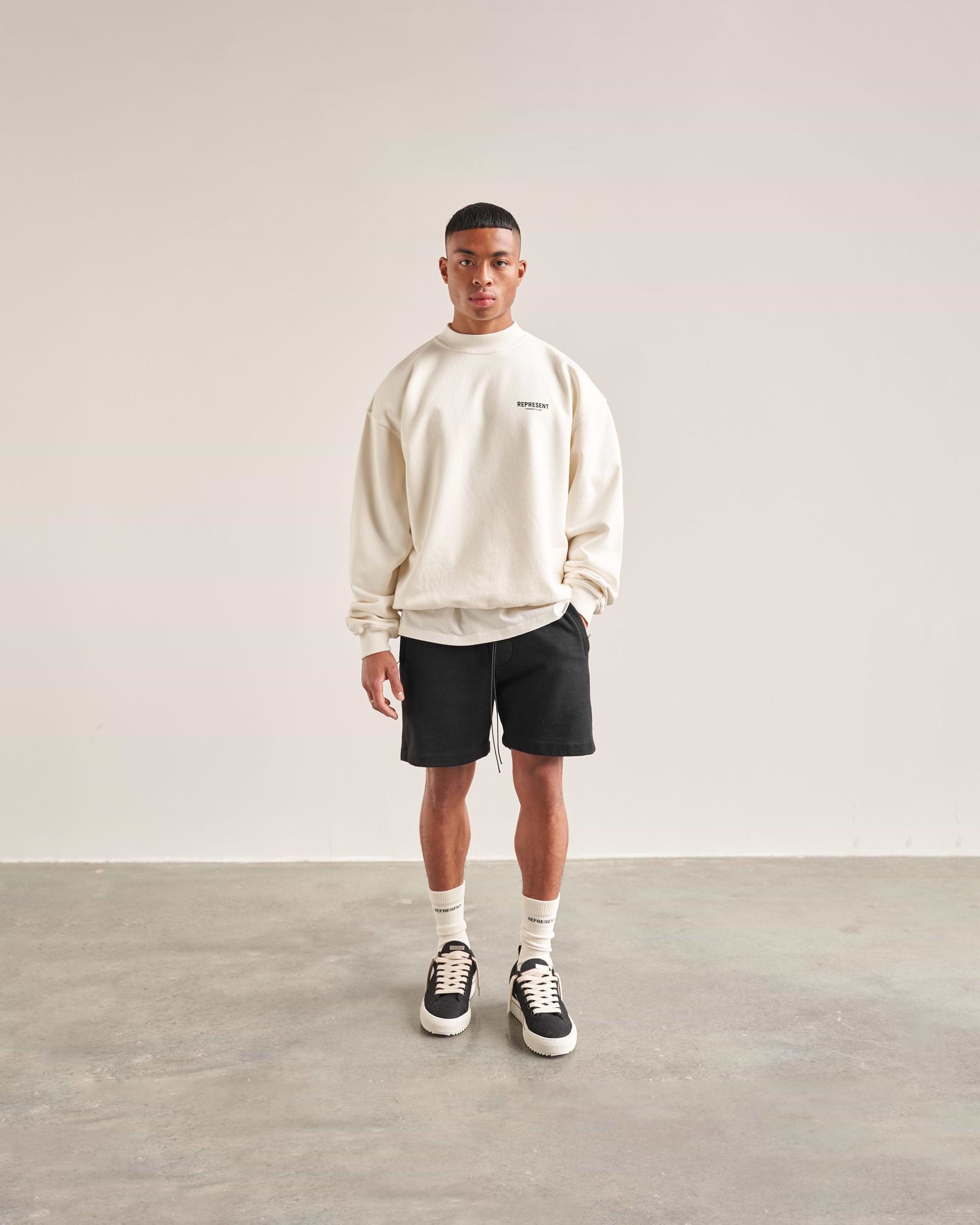 White sweater shorts clearance