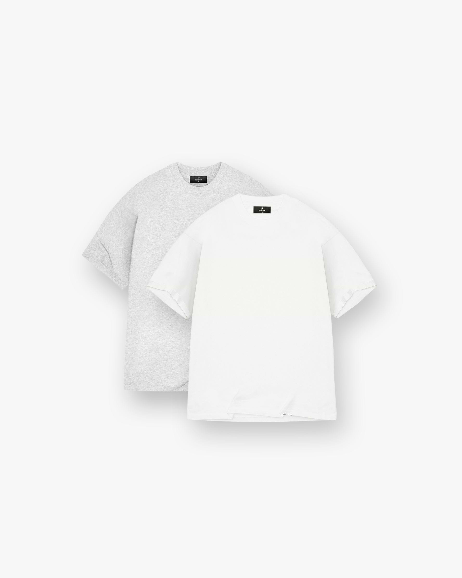 2 x Initial Oversized T-Shirt - Flat White & Ice Grey Marl