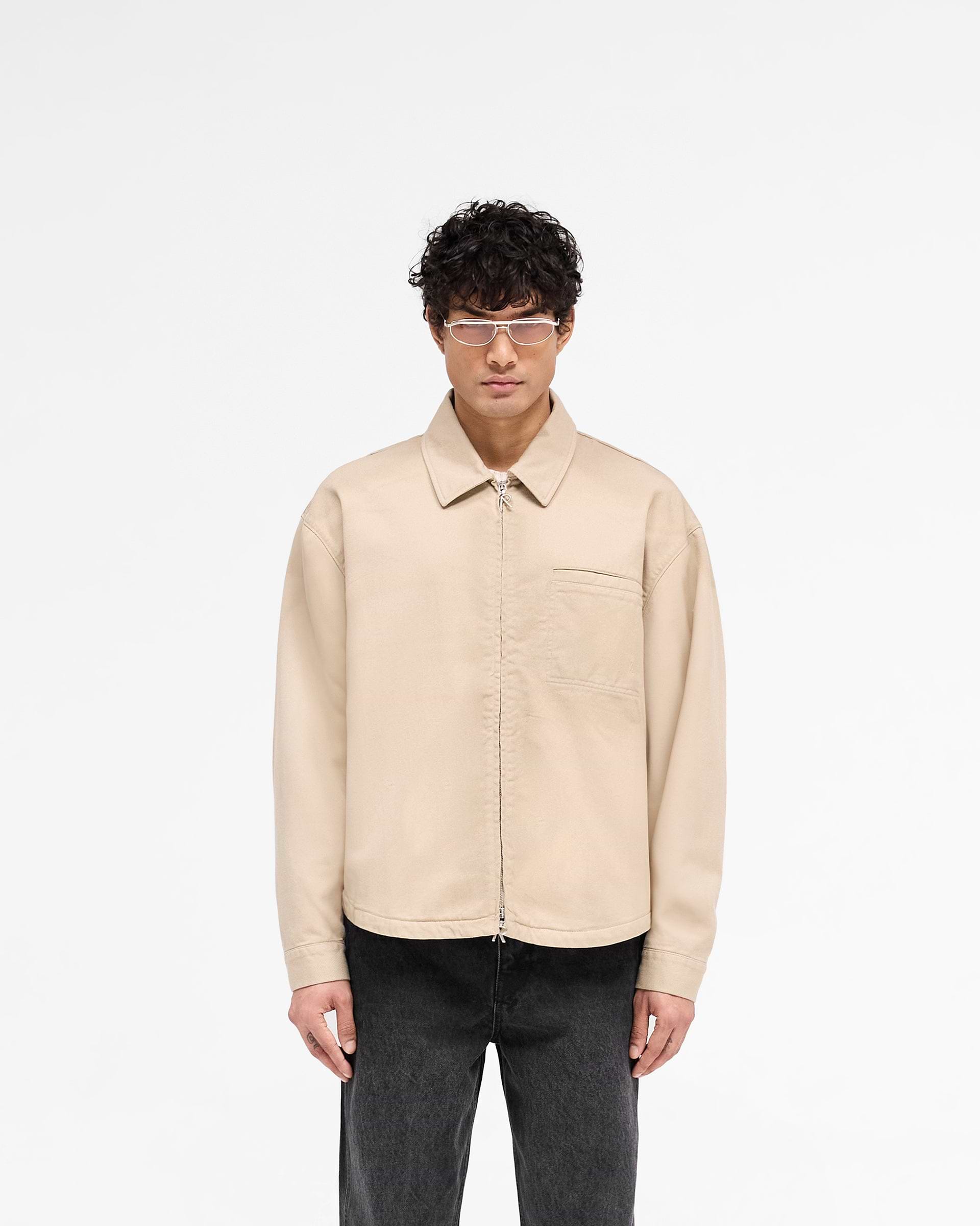 Cotton Zip Through Shirt - Beige