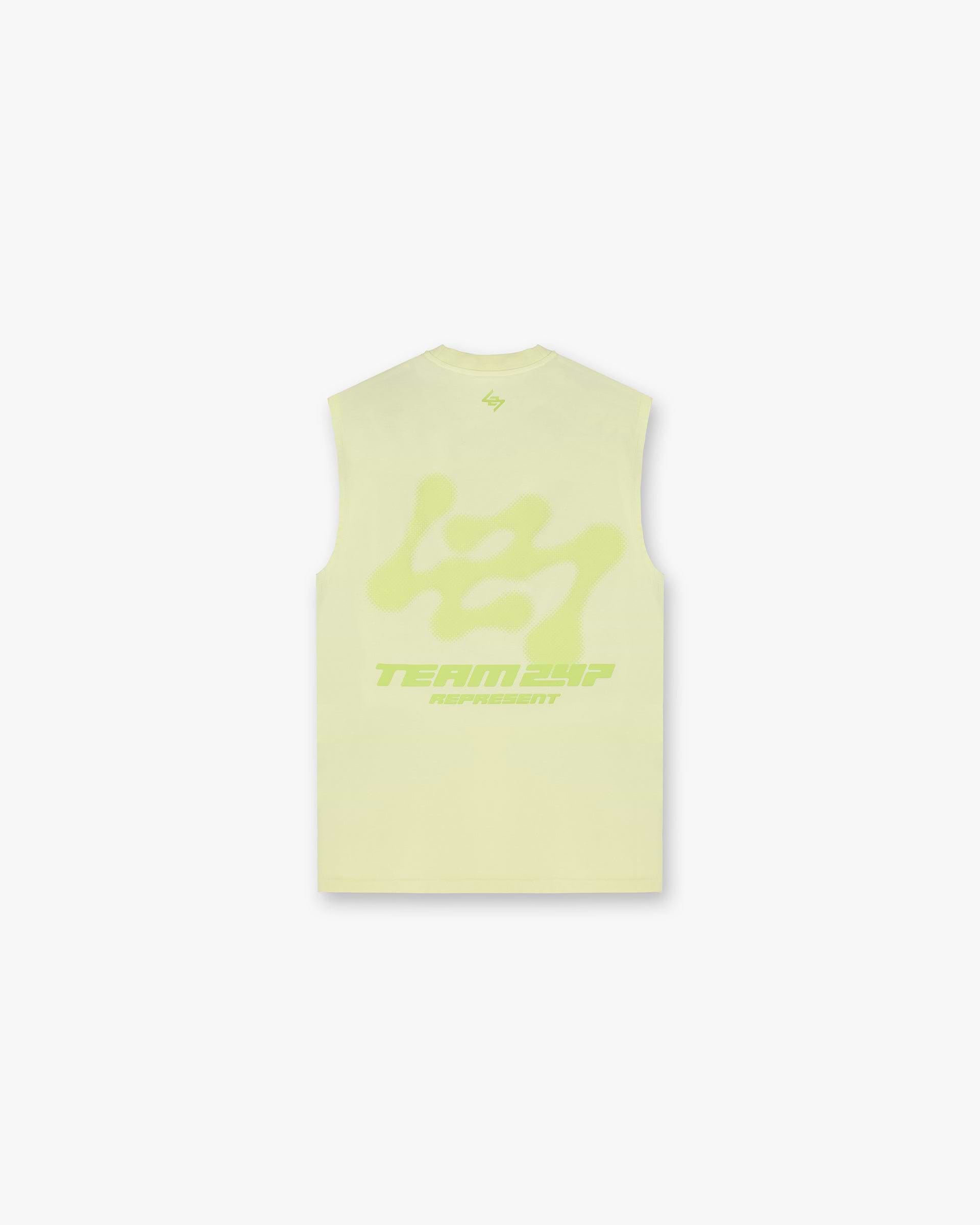 Back product image of a mens lime tank top on a plain white background | 247 Future Terrains Oversized Tank in Shadow Lime | Oversized tank top with quick drying and lightweight fabric | 247 T-Shirts | Represent Clo
