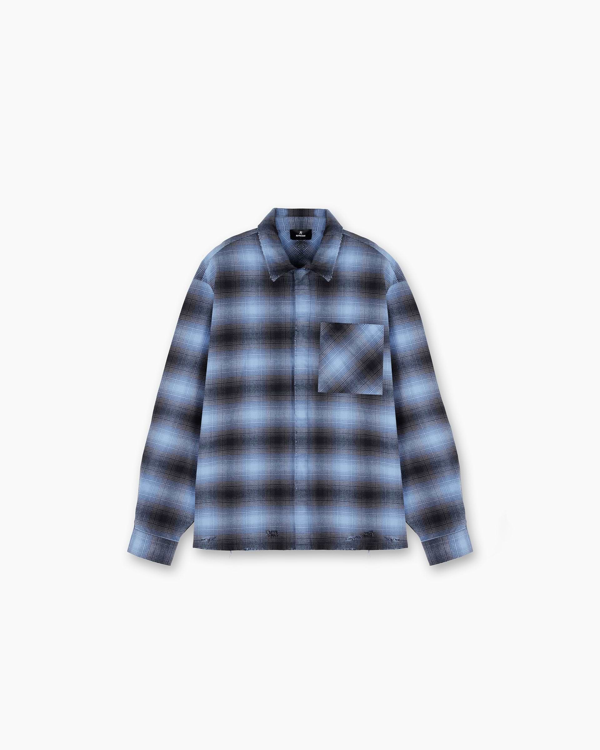 Represent X End Distressed Flannel Shirt - Blue