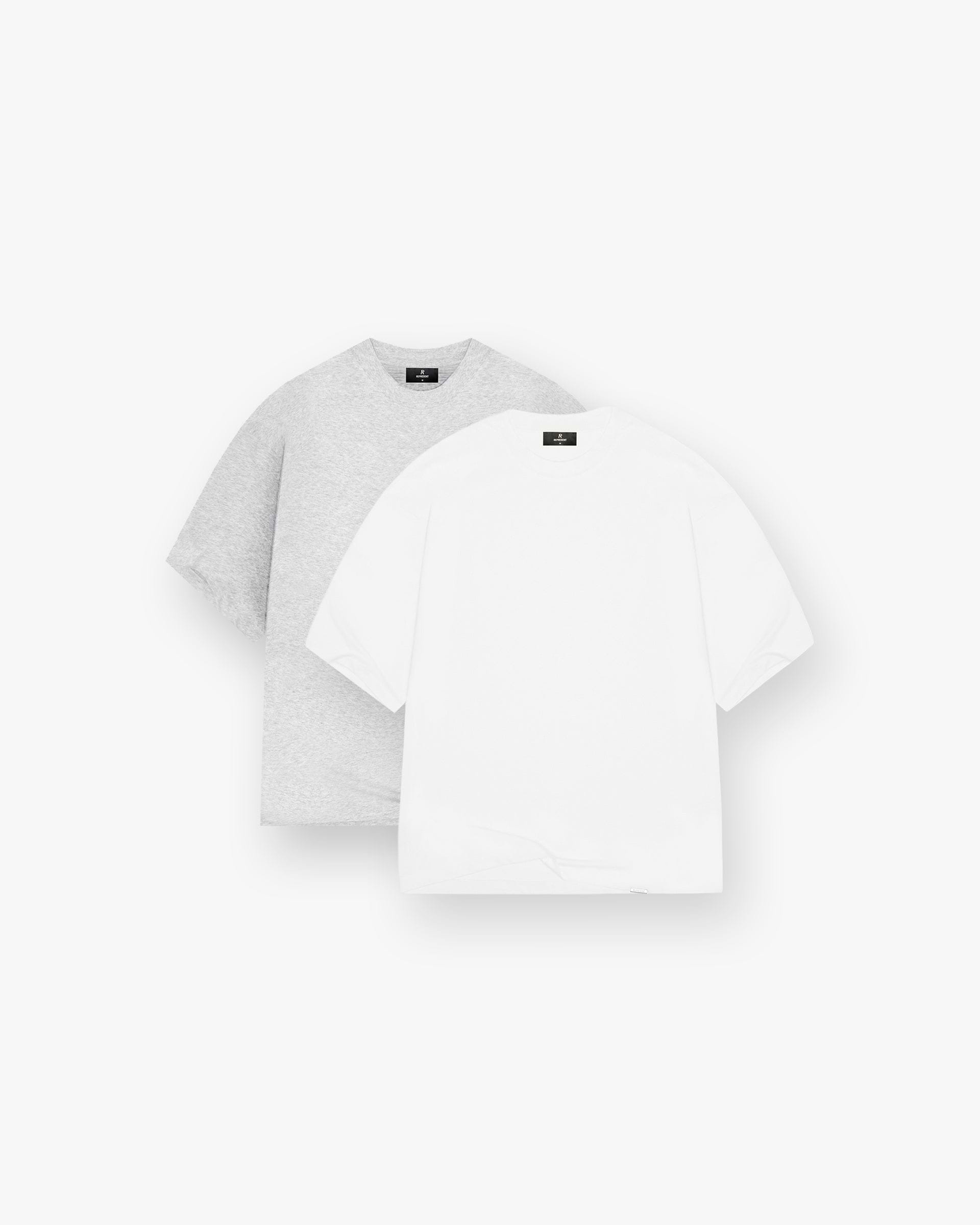 2 x Initial Boxy T-Shirt - Flat White & Ice Grey Marl