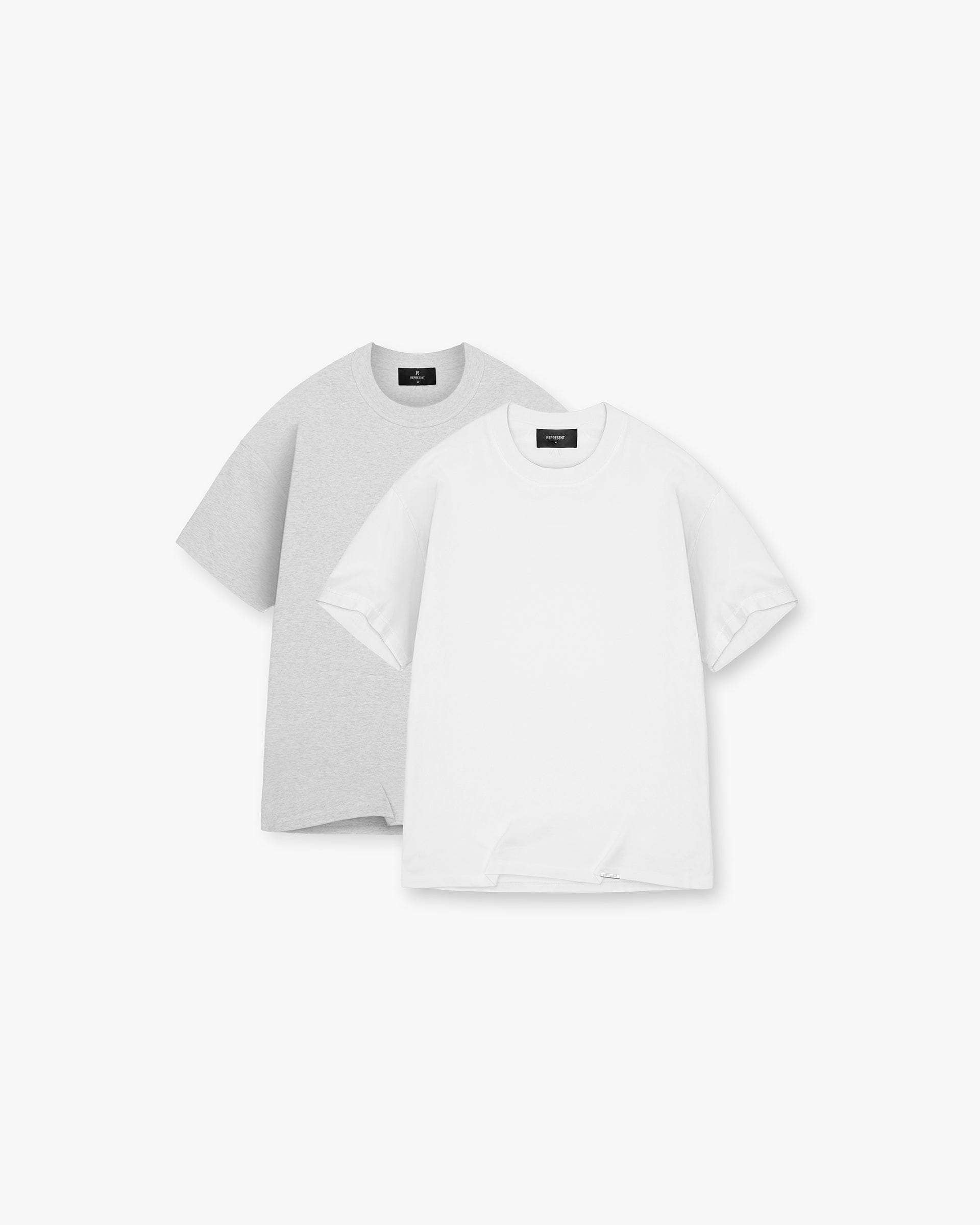 2 x Initial T-Shirt - Flat White & Ice Grey Marl
