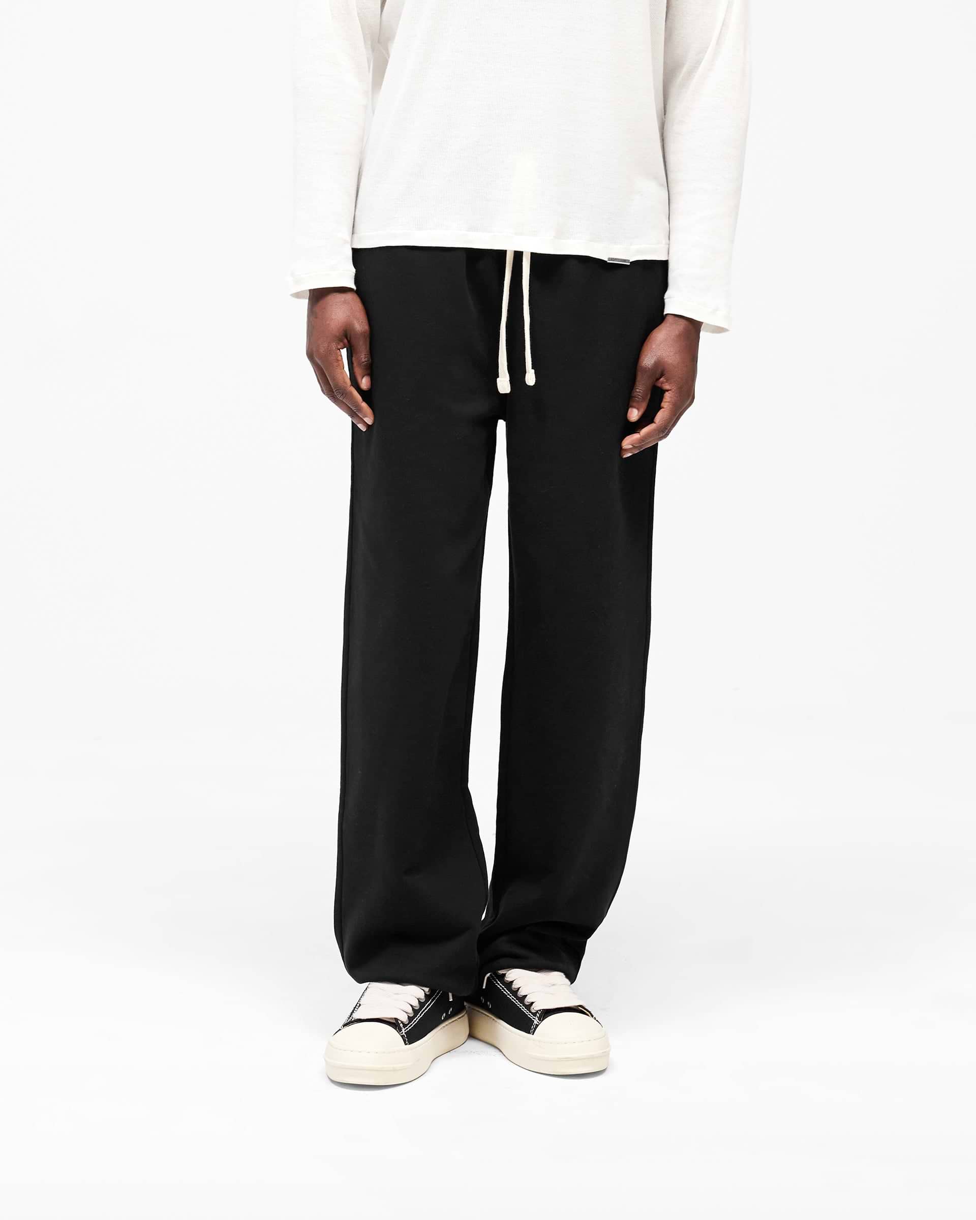 Initial Wide Leg Cuffed Sweatpant - Jet Black