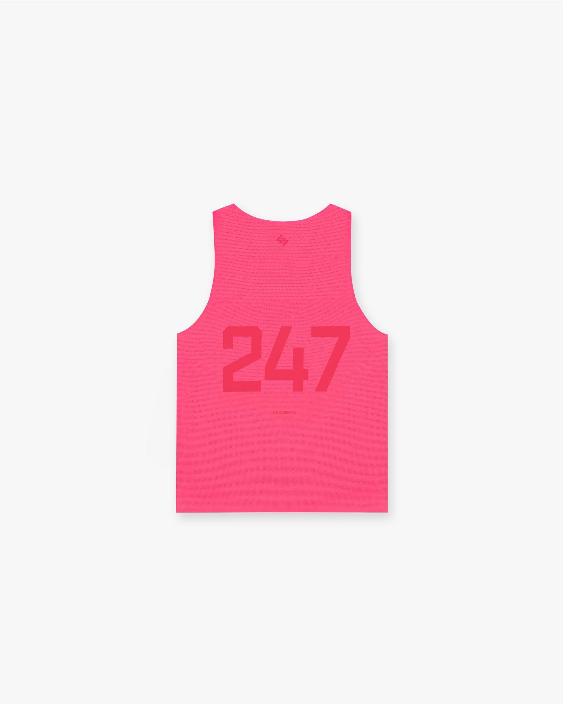Back product image of a mens pink running vest on a plain white background | 247 Run Vest in Ultra Pink | Lightweight pink vest with moisture-wicking mesh fabric | 247 T-Shirts | Represent Clo