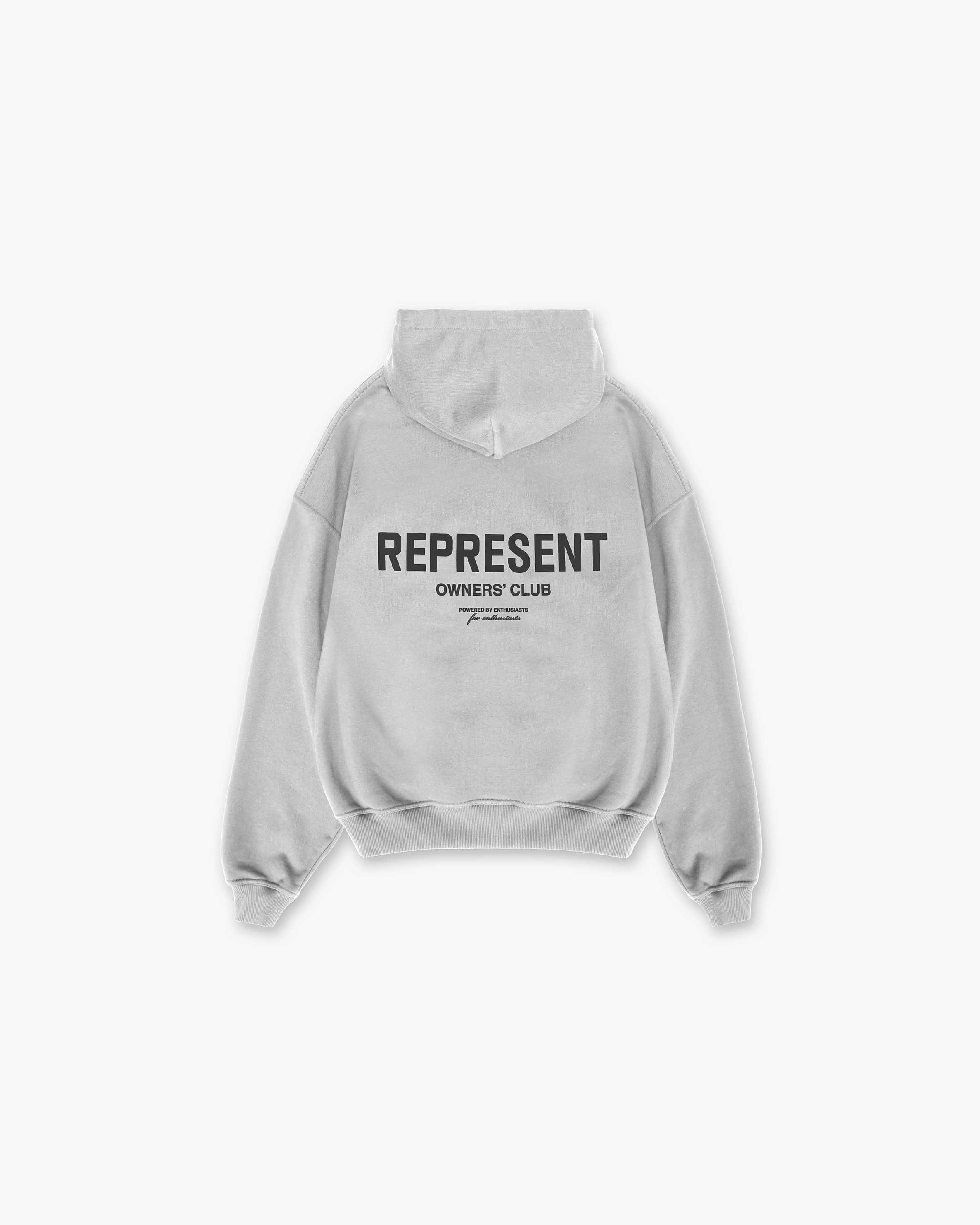 Front product image of a mens grey hoodie on a plain white background | Represent Owners Club Hoodie in Ash Grey | Hoodies with classic fit and minimal branding | Owners Club Hoodies | Represent Clo