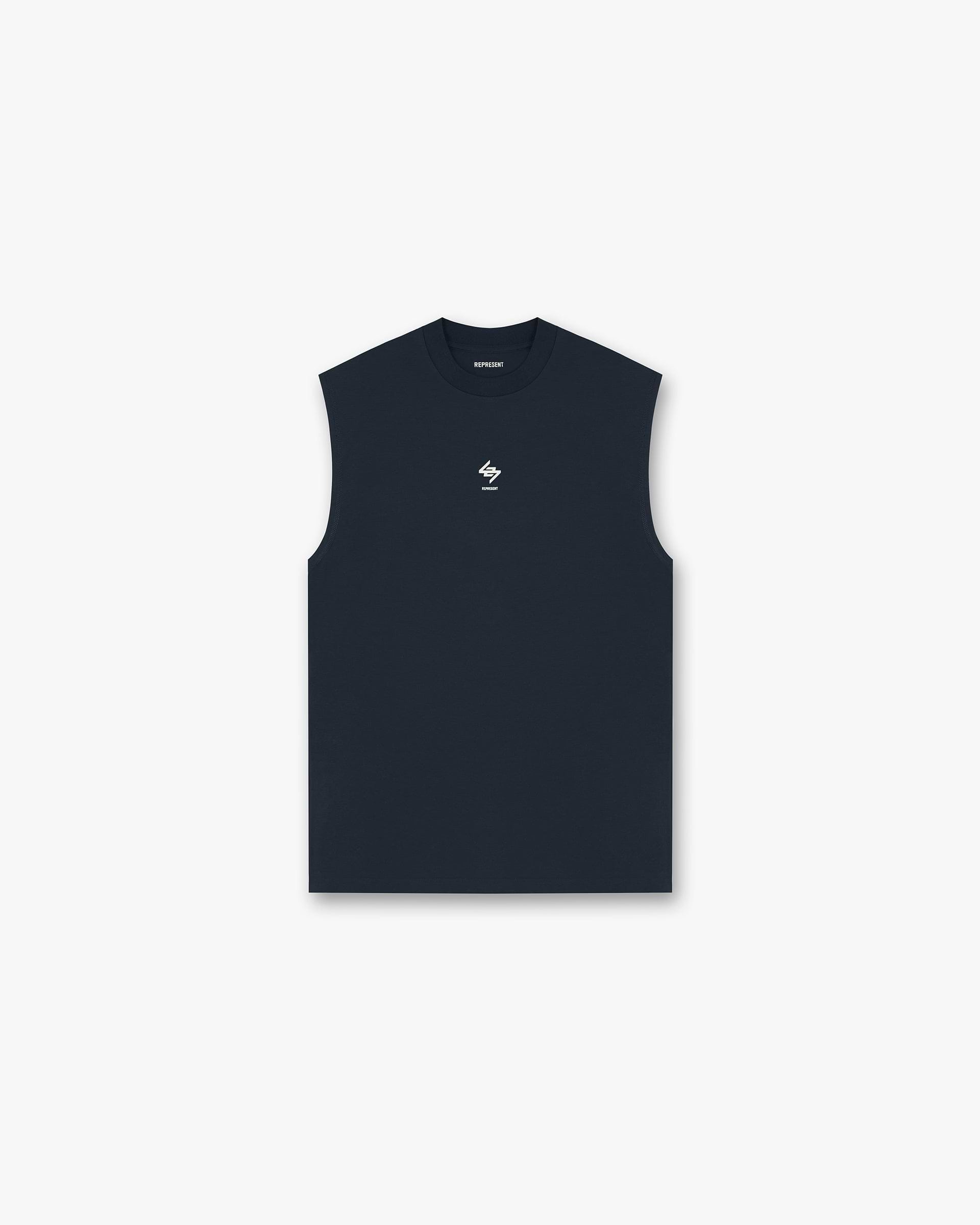 Front product image of a mens navy tank top on a plain white background | 247 Oversized Tank in Navy | Oversized mens tank top in breathable fabric | 247 T-Shirts | Represent Clo