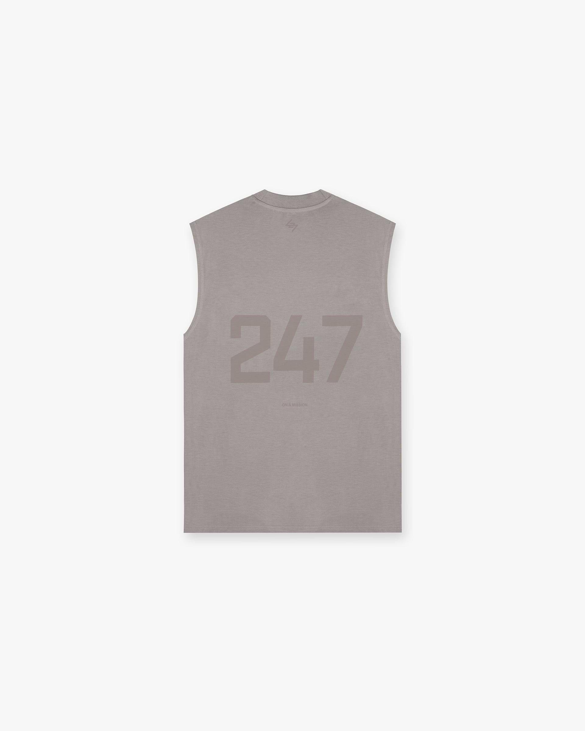 Back product image of a mens grey oversized tank on a plain white background | 247 Oversized Tank in Cinder | Lightweight tank top with quick drying fabric | 247 T-Shirts | Represent Clo