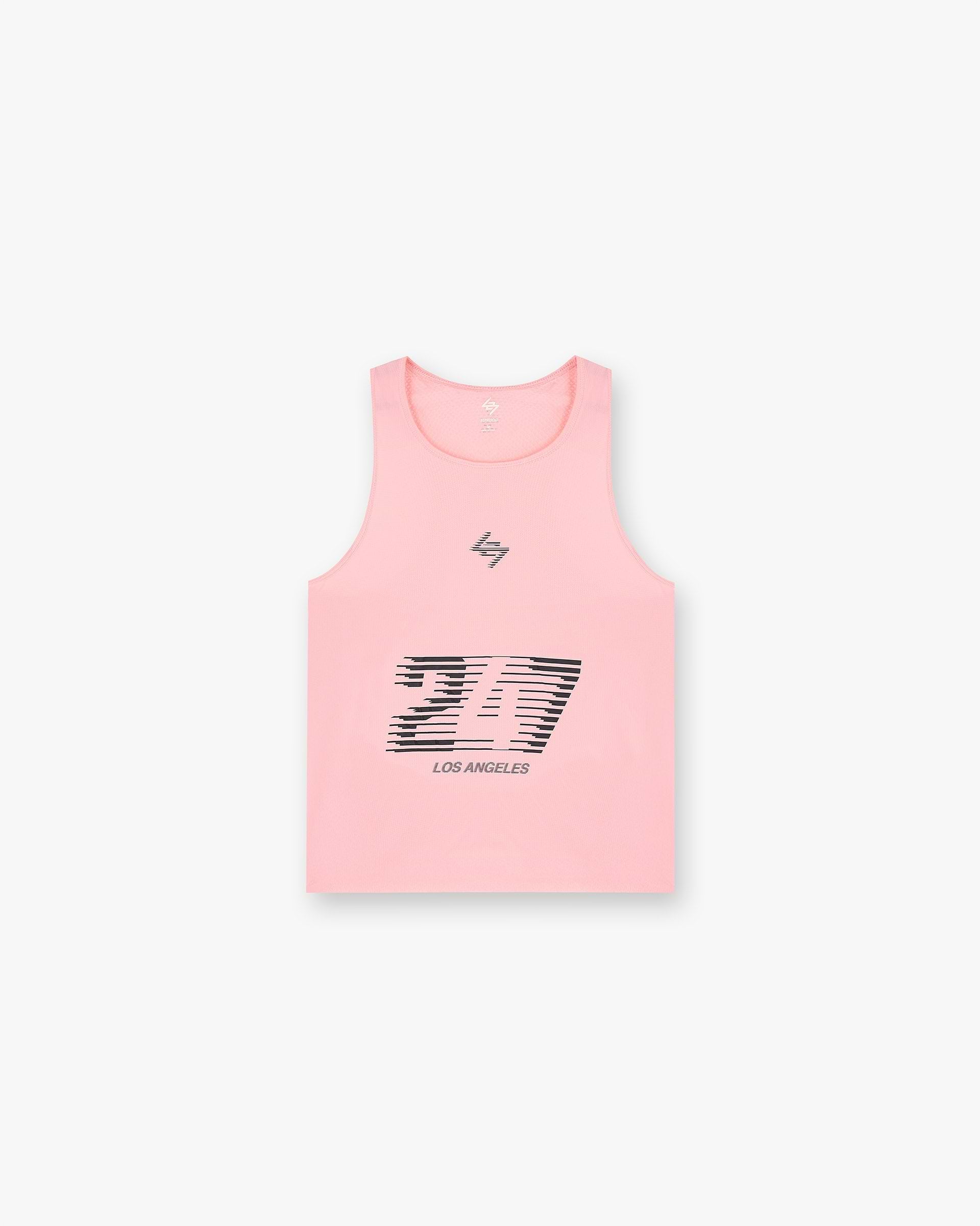 Front product image of a mens pink singlet on a plain white background | 247 Los Angeles Singlet in Pink | Cupro fabric sleeveless t-shirt | 247 T-Shirts | Represent Clo