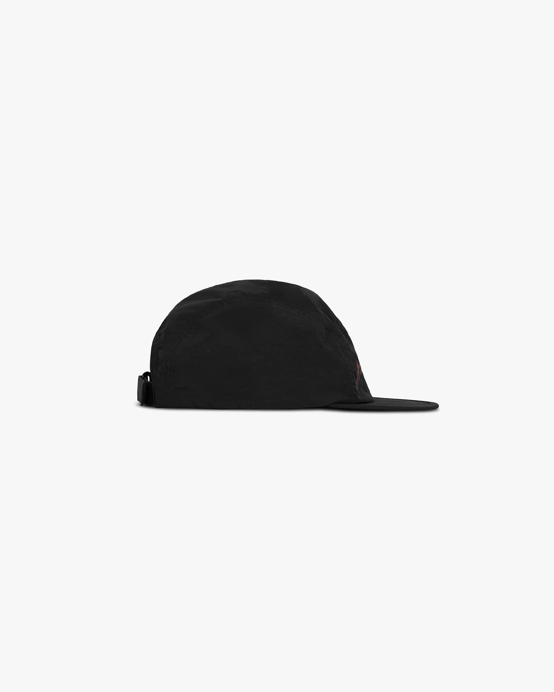 Back product image of a black cap on a plain white background | WG247 Cap in Black | 5-panel cap with durable ripstop fabric and vintage typography | 247 Accessories | Represent Clo