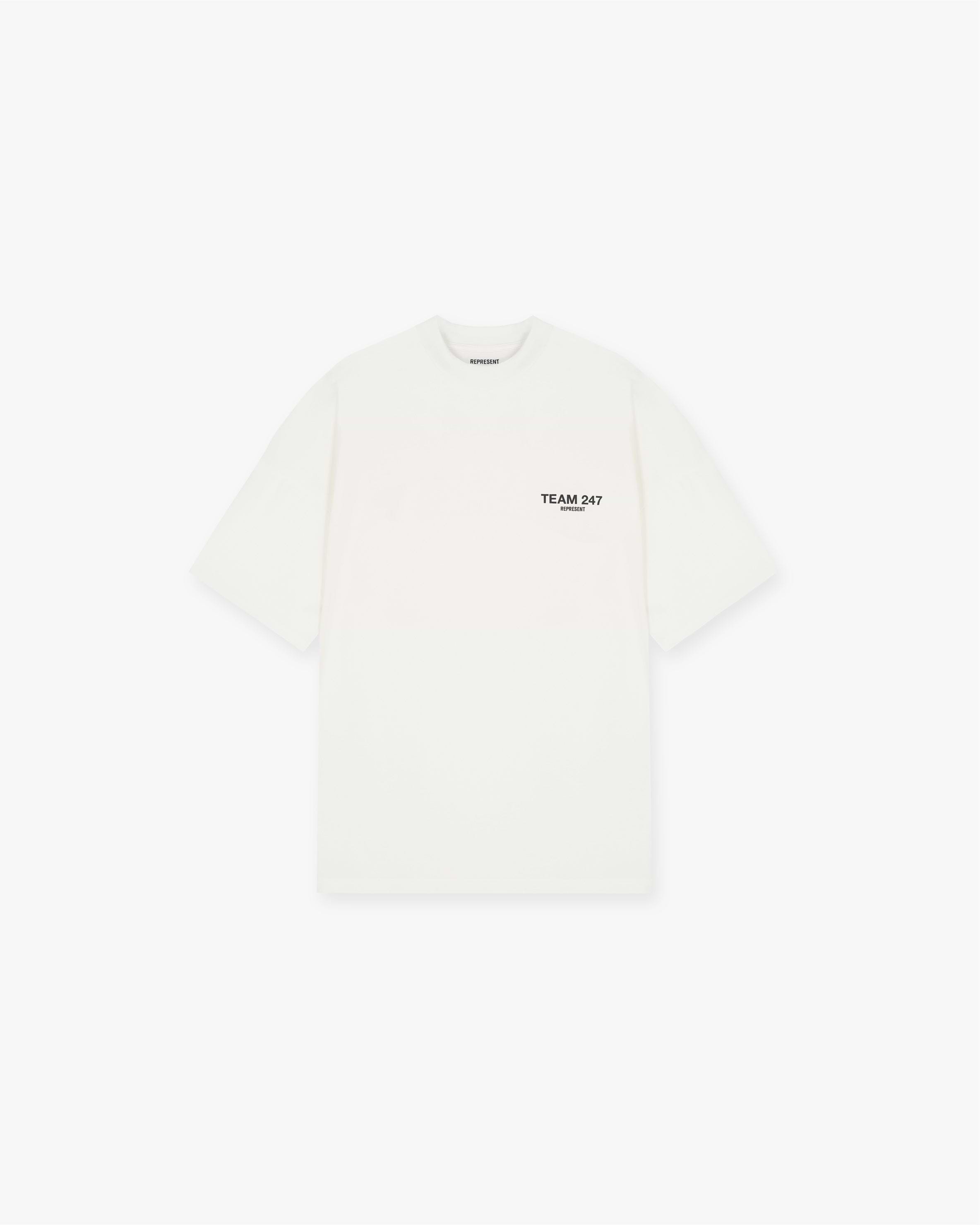 Front product image of a mens white t-shirt on a plain white background | Team 247 Oversized T-Shirt in Flat White | Oversized t-shirt for a casual fit | 247 T-Shirts | Represent Clo