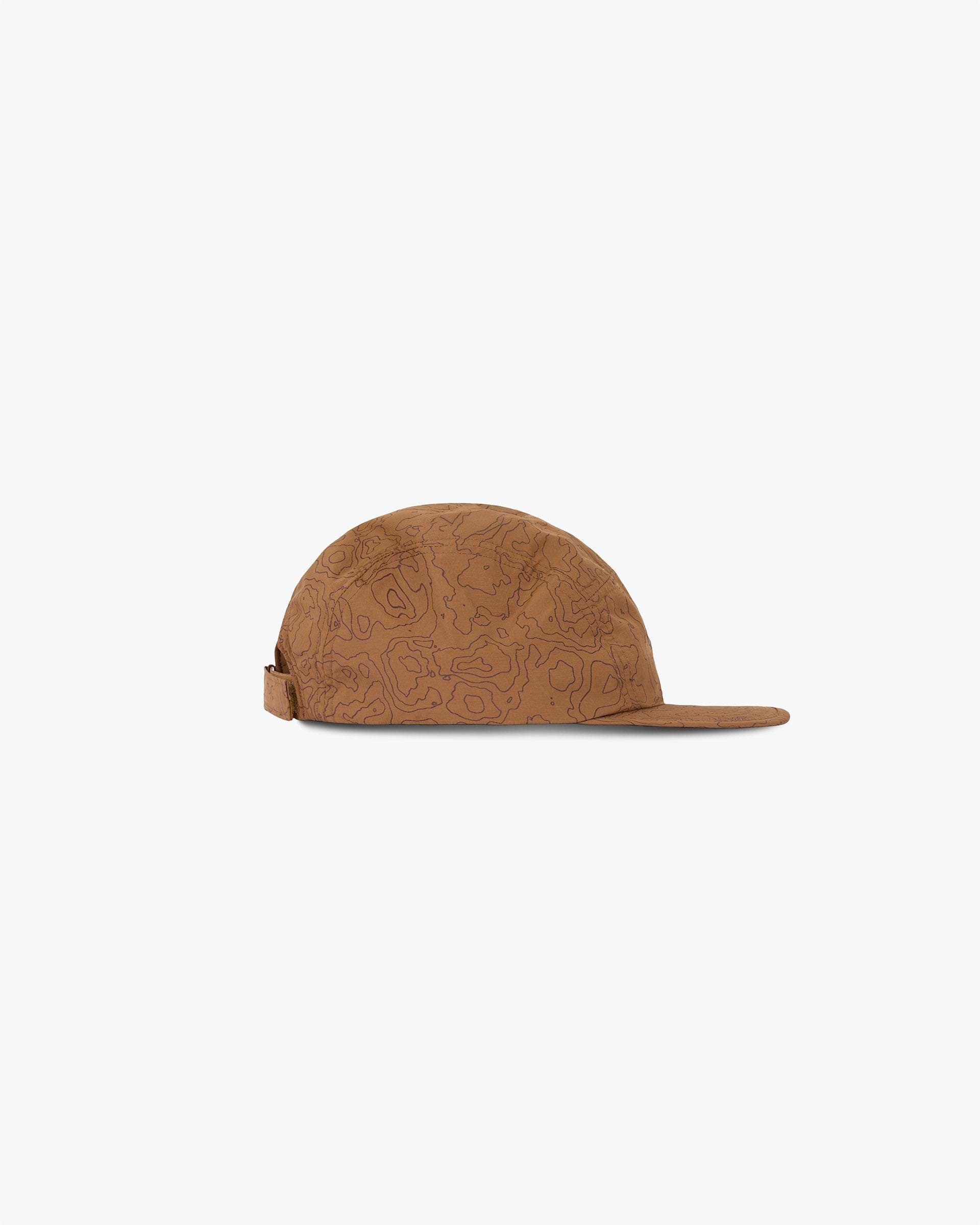 Back product image of a mens rust cap on a plain white background | 247 Contour Run Cap in Rust | 5-panel ripstop fabric cap with contour print | 247 Accessories | Represent Clo