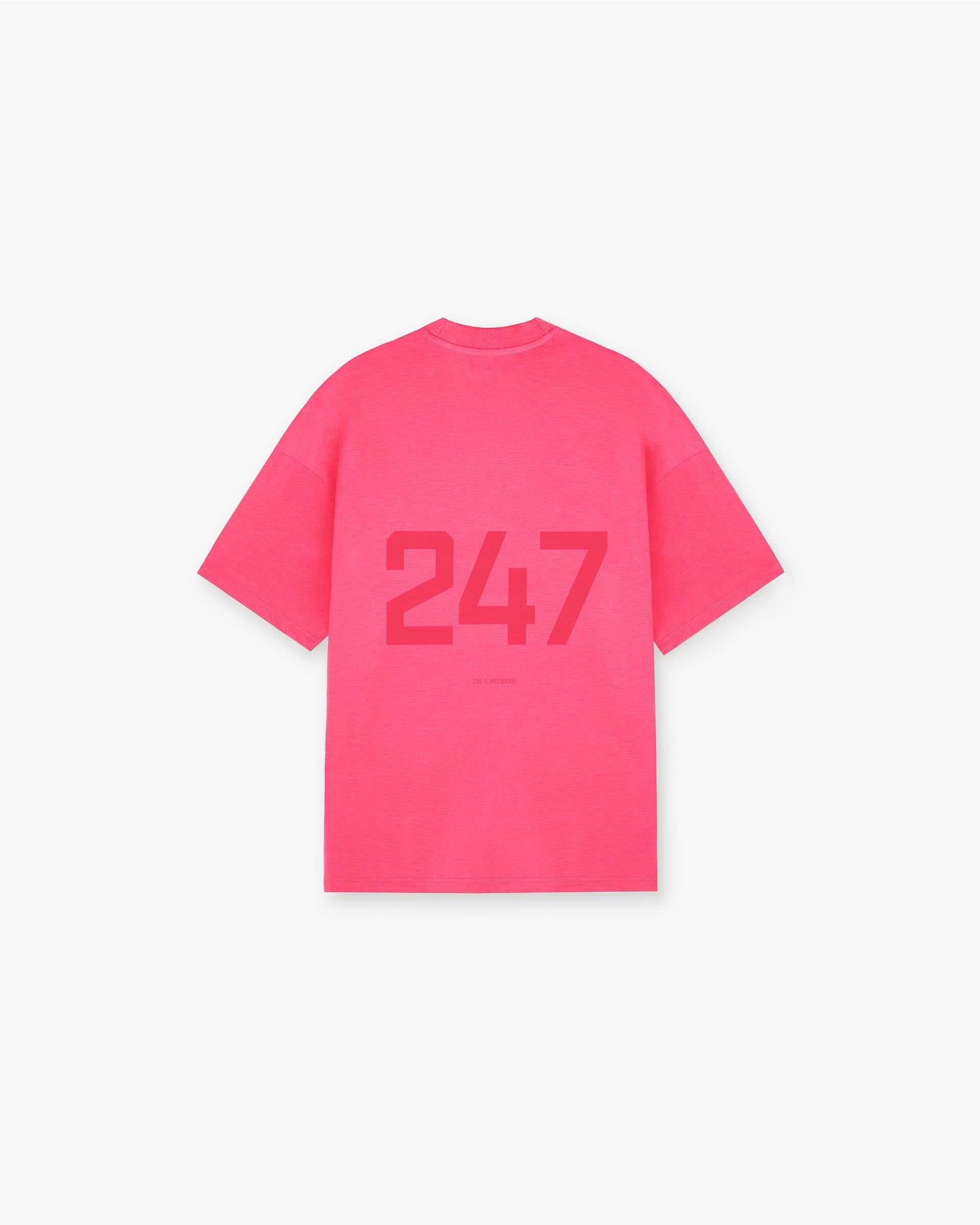 Back product image of a mens pink t-shirt on a plain white background | 247 Oversized T-Shirt in Ultra Pink | Oversized t-shirt with moisture-wicking fabric | 247 T-Shirts | Represent Clo