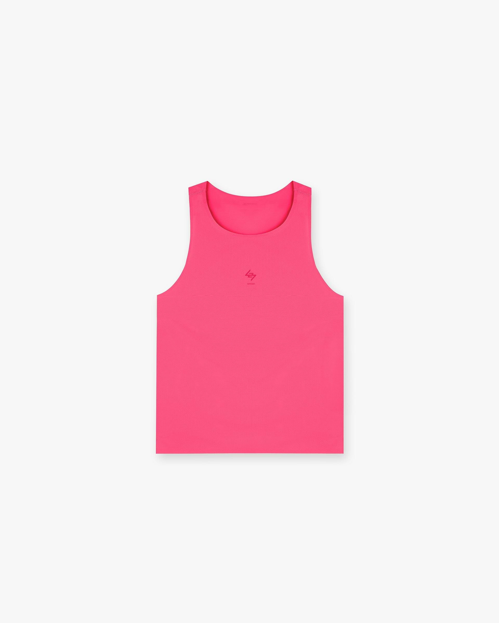 Front product image of a mens pink vest on a plain white background | 247 Run Vest in Ultra Pink | Lightweight performance vest | 247 T-Shirts | Represent Clo