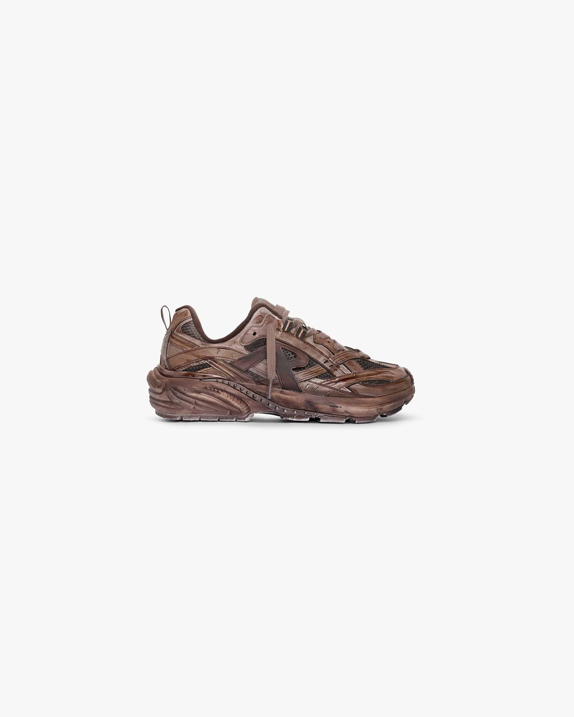 Front product image of a womens chocolate sneaker on a plain white background | Storm Runner in Dip Dye Chocolate | Footwear with a unique dip dye design | Womens SS25 Footwear | Represent Clo