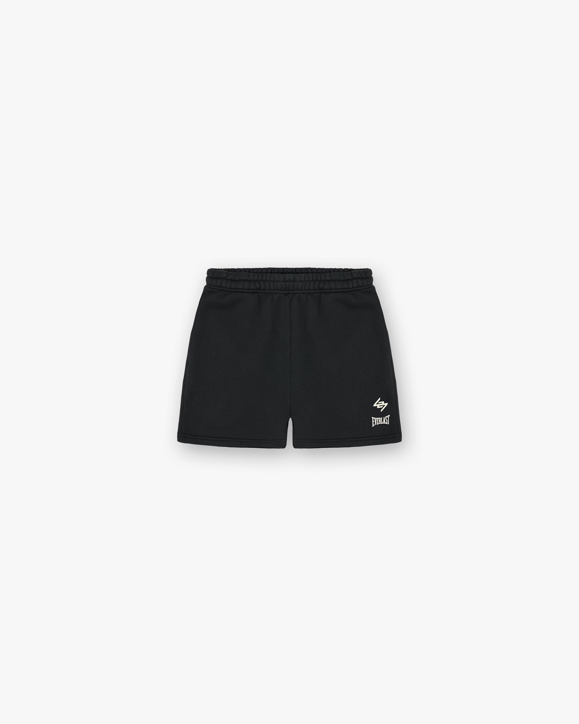Front product image of mens grey shorts on a plain white background | 247 X Everlast Training Camp Jersey Shorts in Off Black | Soft hand feel jersey cotton shorts | 247 Shorts | Represent Clo