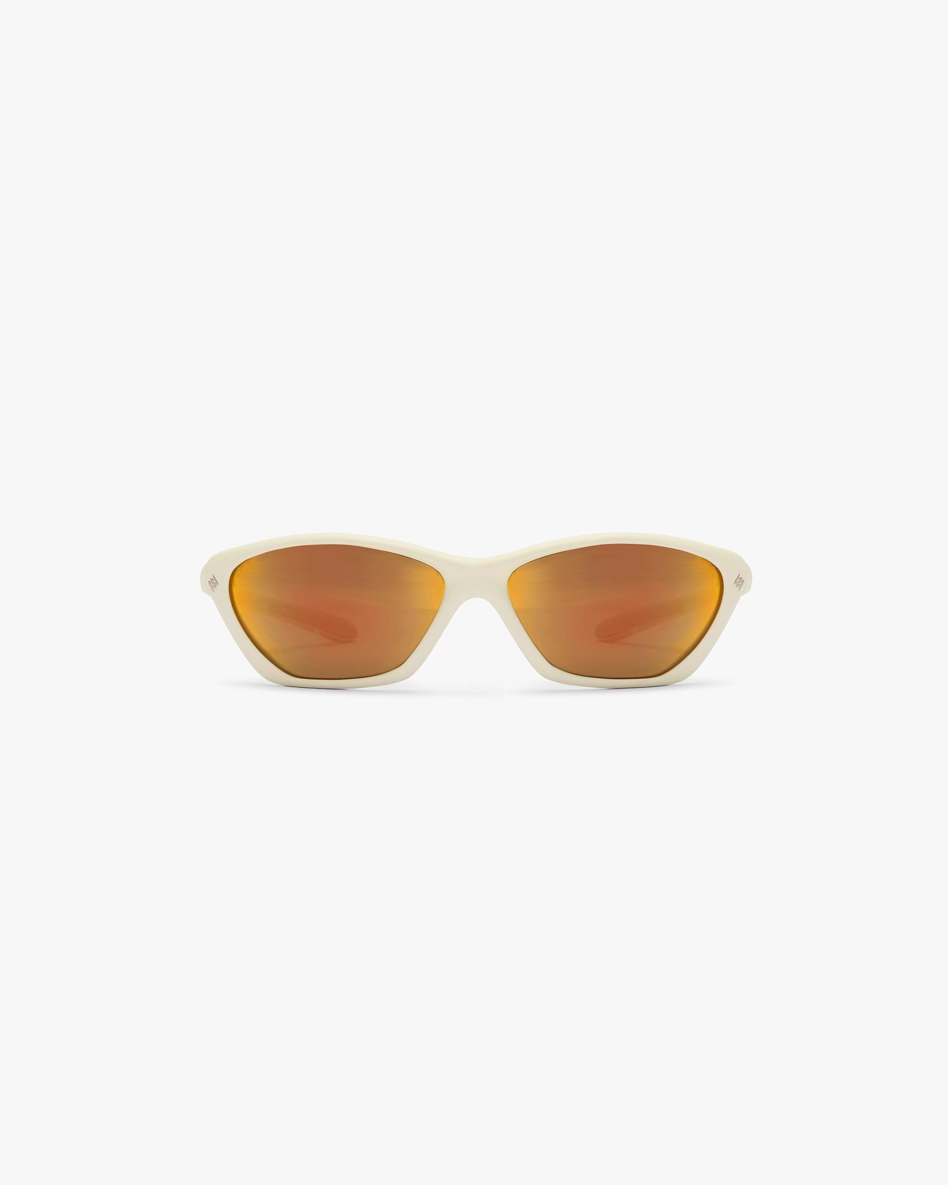Front product image of men's ivory sunglasses on a plain white background | 247 Arena Sunglasses in Papyrus | Sleek papyrus coloured sunglasses | 247 Accessories | Represent Clo