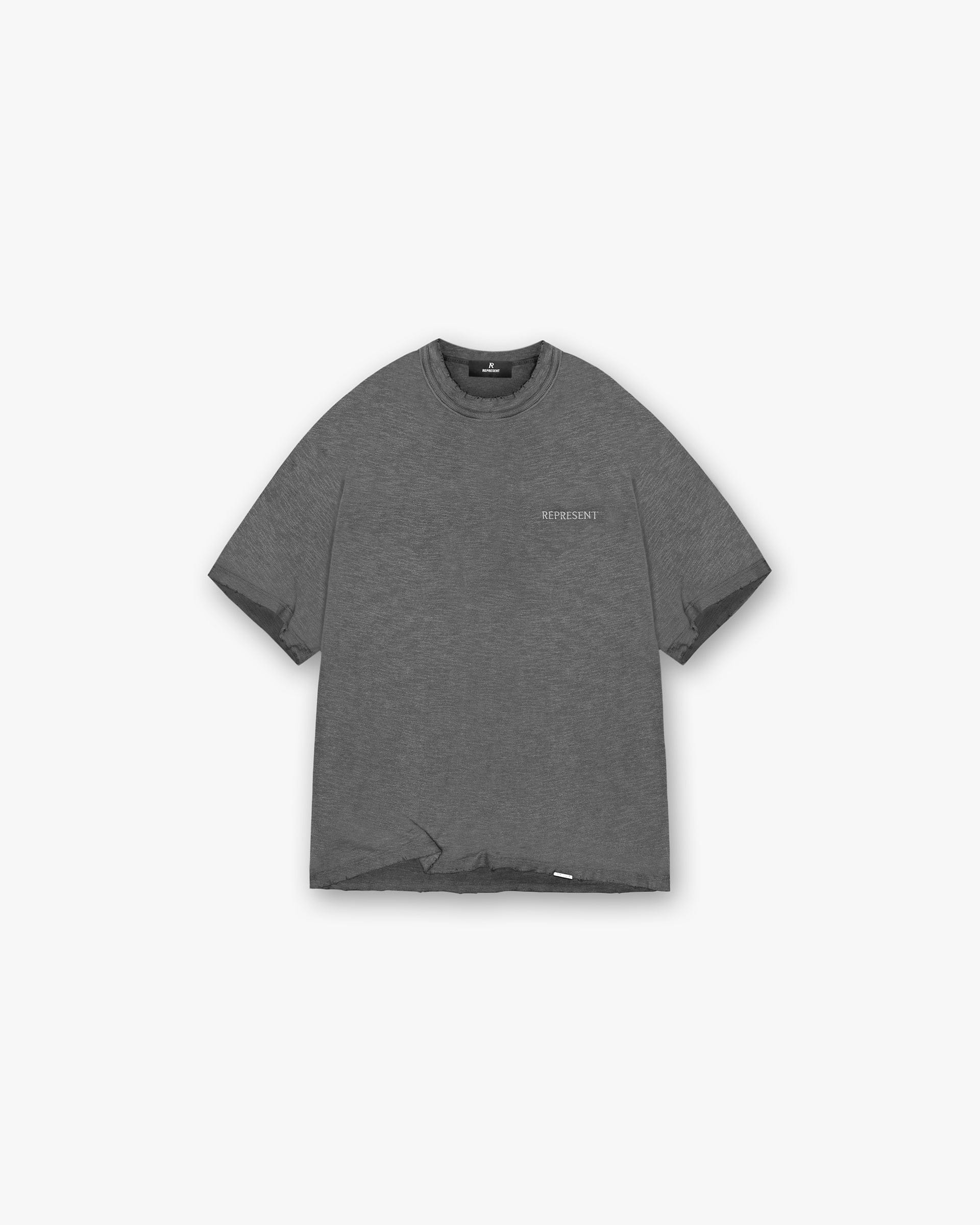 Front product image of a mens grey t-shirt on a plain white background | Slub T-Shirt in Vintage Grey | Lightweight slub cotton t-shirt | FW24 T-Shirts | Represent Clo