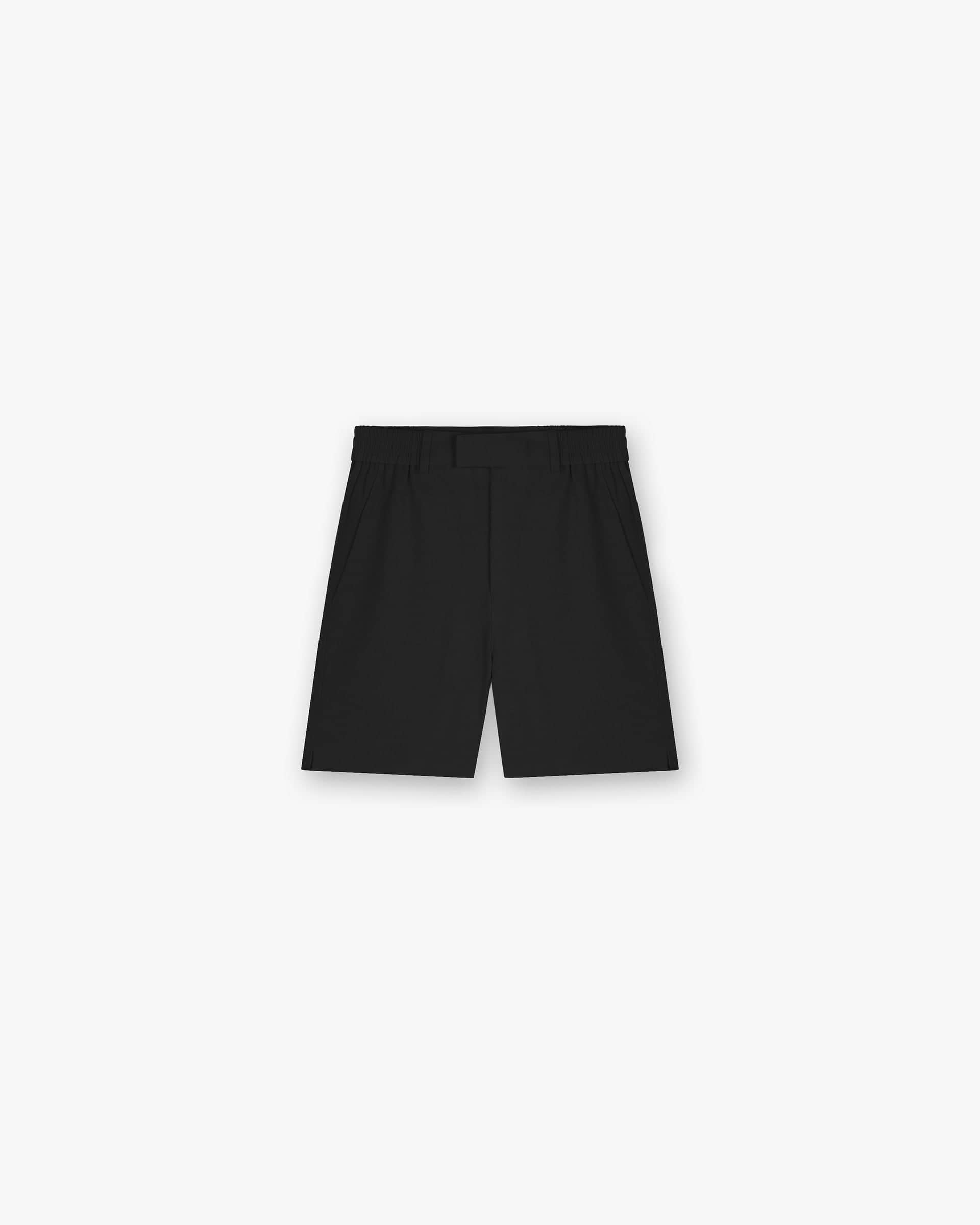 Front product image of a mens black short on a plain white background | Logo Yacht Short in Black | Jersey shorts with logo branding | FW24 Shorts | Represent Clo