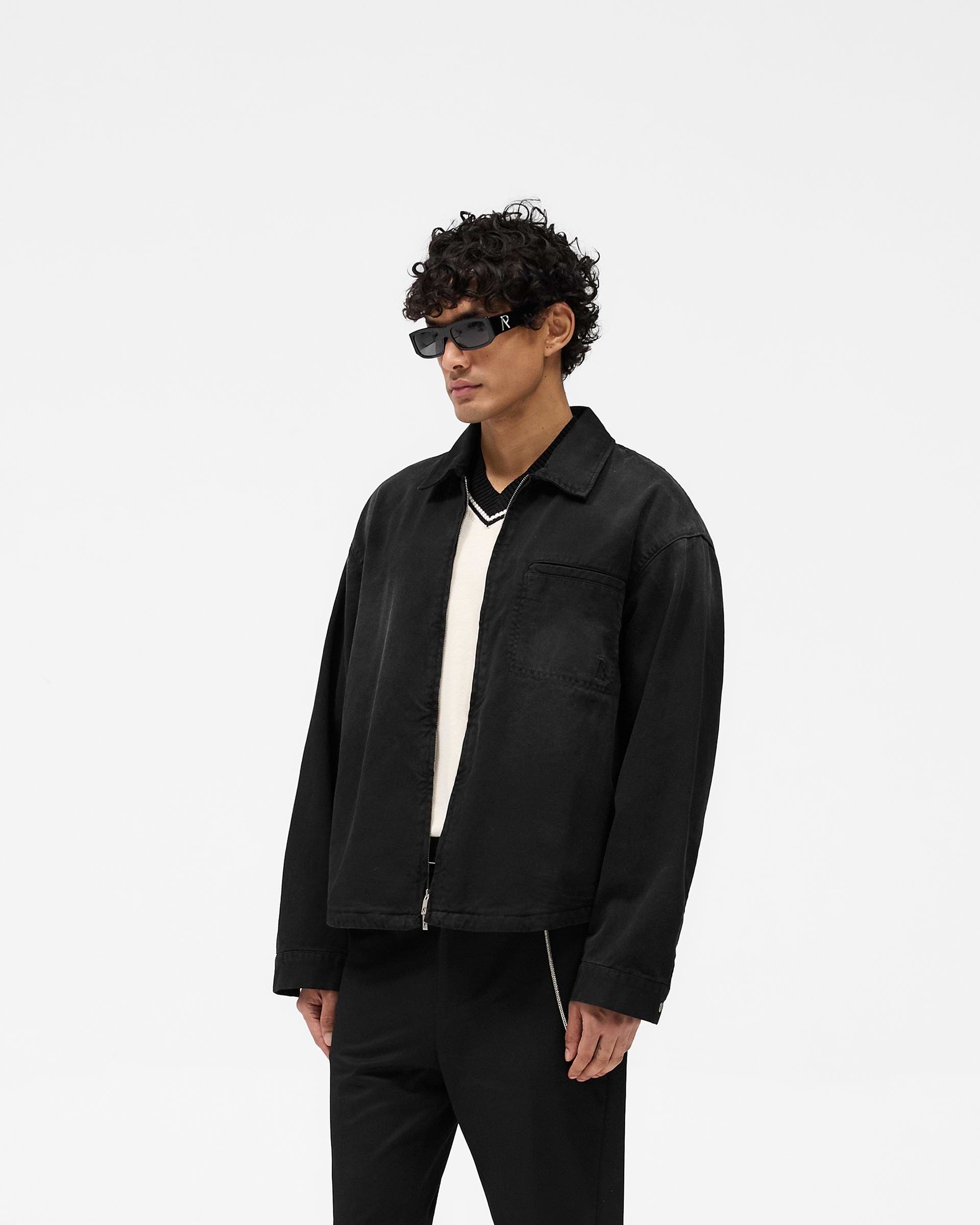 Back product image of a mens black shirt on a plain white background | Cotton Zip Through Shirt in Black | Cotton twill shirt with double Represent zips | SS25 Shirts | Represent Clo