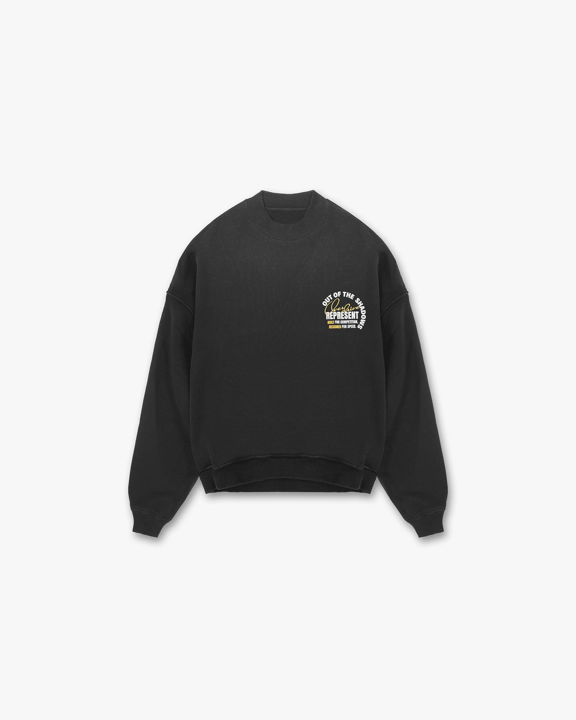 Front product image of a mens black sweater on a plain white background | Out Of The Shadows Sweater in Black | Nylon sweater | SS25 Sweaters | Represent Clo