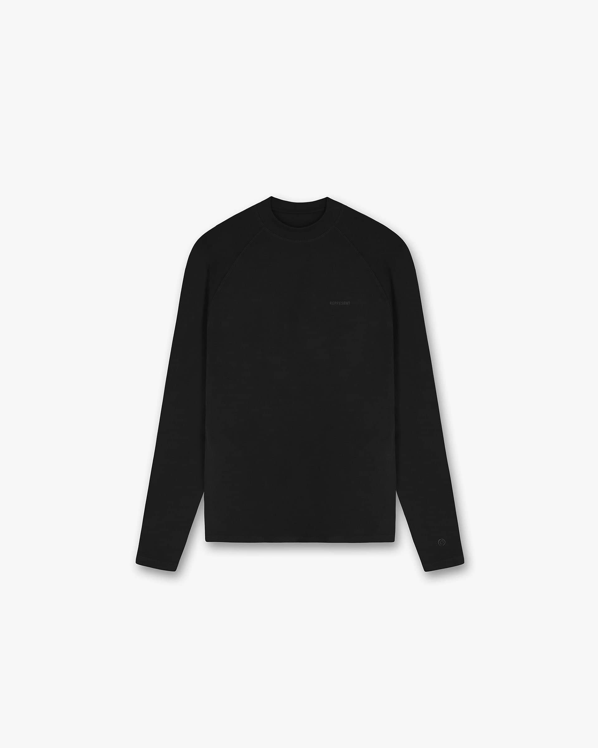 Front product image of a mens black long sleeve t-shirt on a plain white background | 247 Long Sleeve T-Shirt in Black | Lightweight long sleeve t-shirt | 247 T-Shirts | Represent Clo