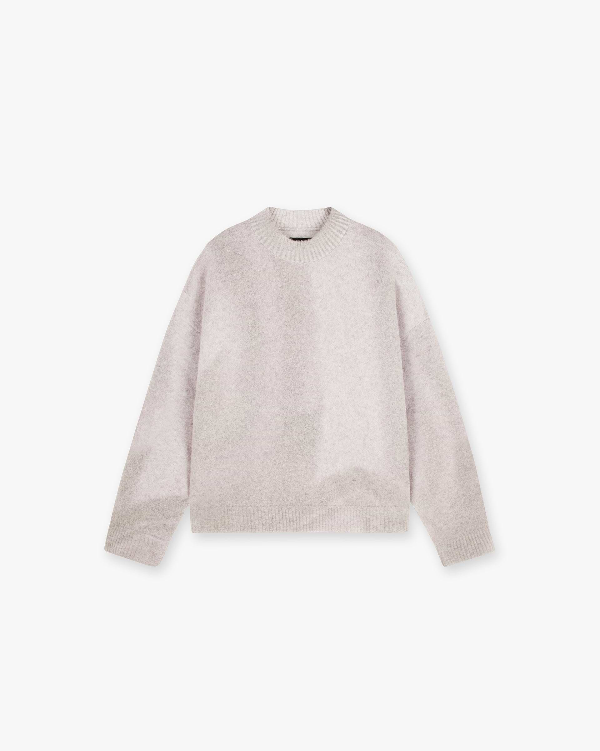 Front product image of a mens taupe sweater on a plain white background | Sprayed Horizons Sweater in Washed Taupe | Oversized fit medium weight sweater | SS24 Knitwear | Represent Clo