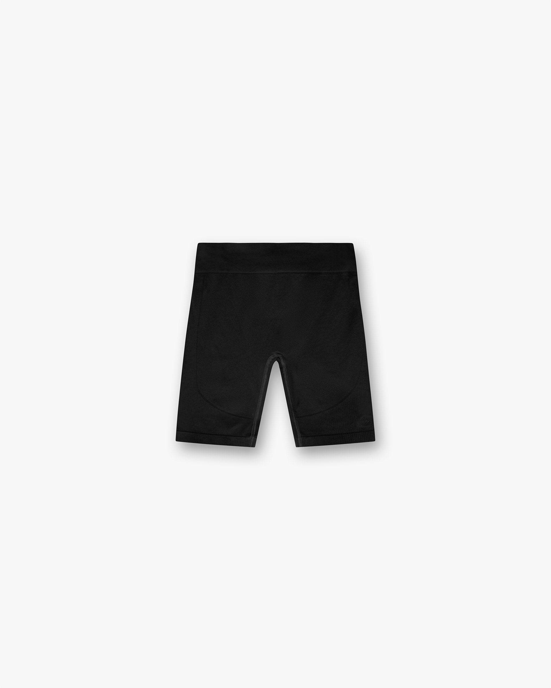 Front product image of mens black shorts on a plain white background | 247 DNA Seamless Shorts in Black | Seamless shorts with elastic waistband | 247 Shorts | Represent Clo
