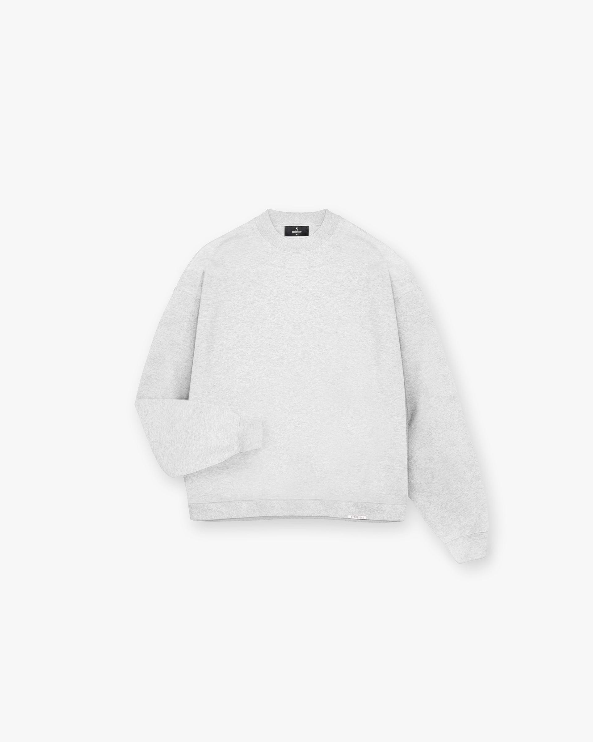 Front product image of a mens grey sweater on a plain white background | Initial Boxy Sweater in Ice Grey Marl | Boxy fit sweater | Initial Sweaters | Represent Clo