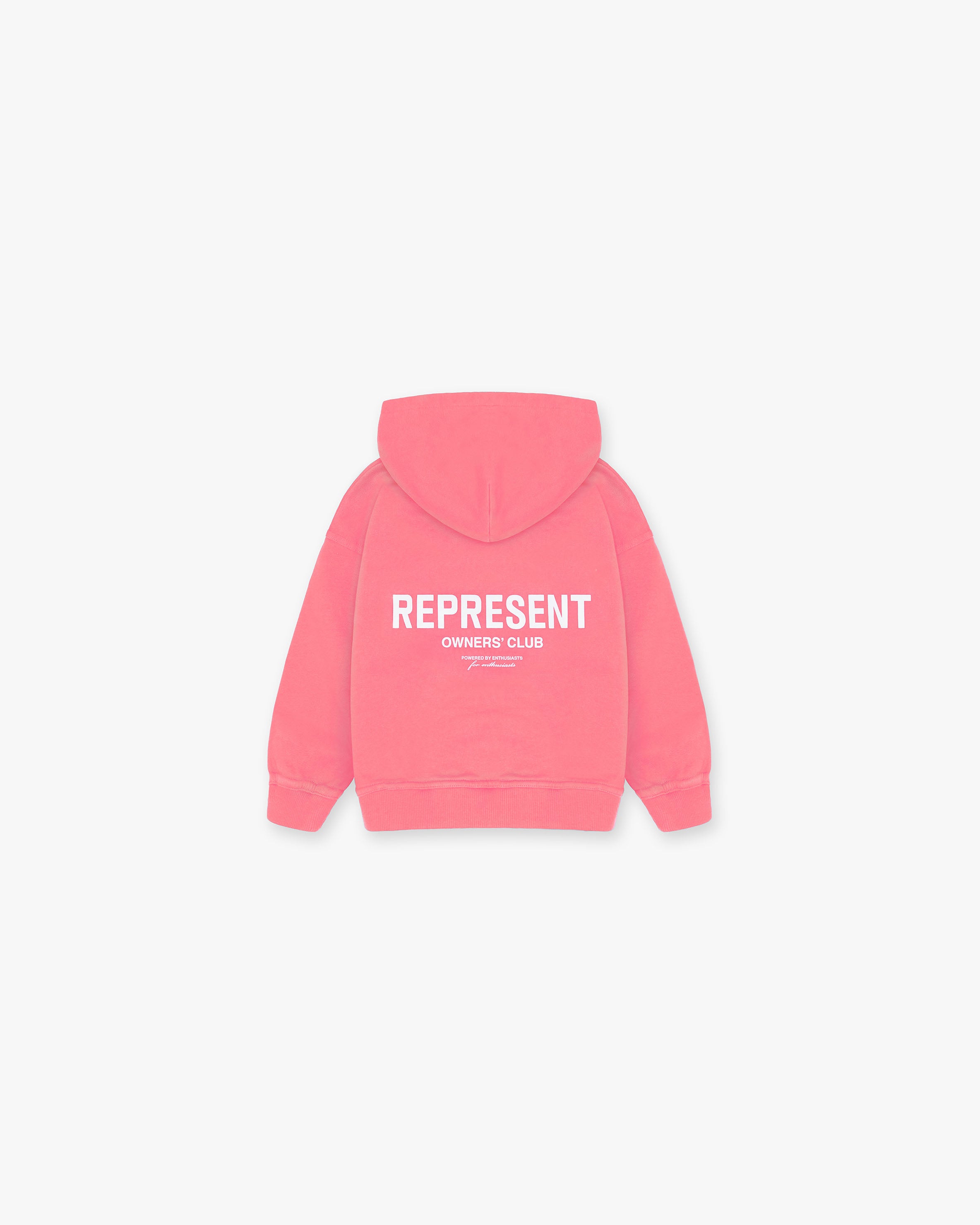 Front product image of a kids pink hoodie on a plain white background | Represent Mini Owners Club Hoodie in Bubblegum Pink | Kids hoodie with front logo | Mini Owners Club Hoodies | Represent Clo