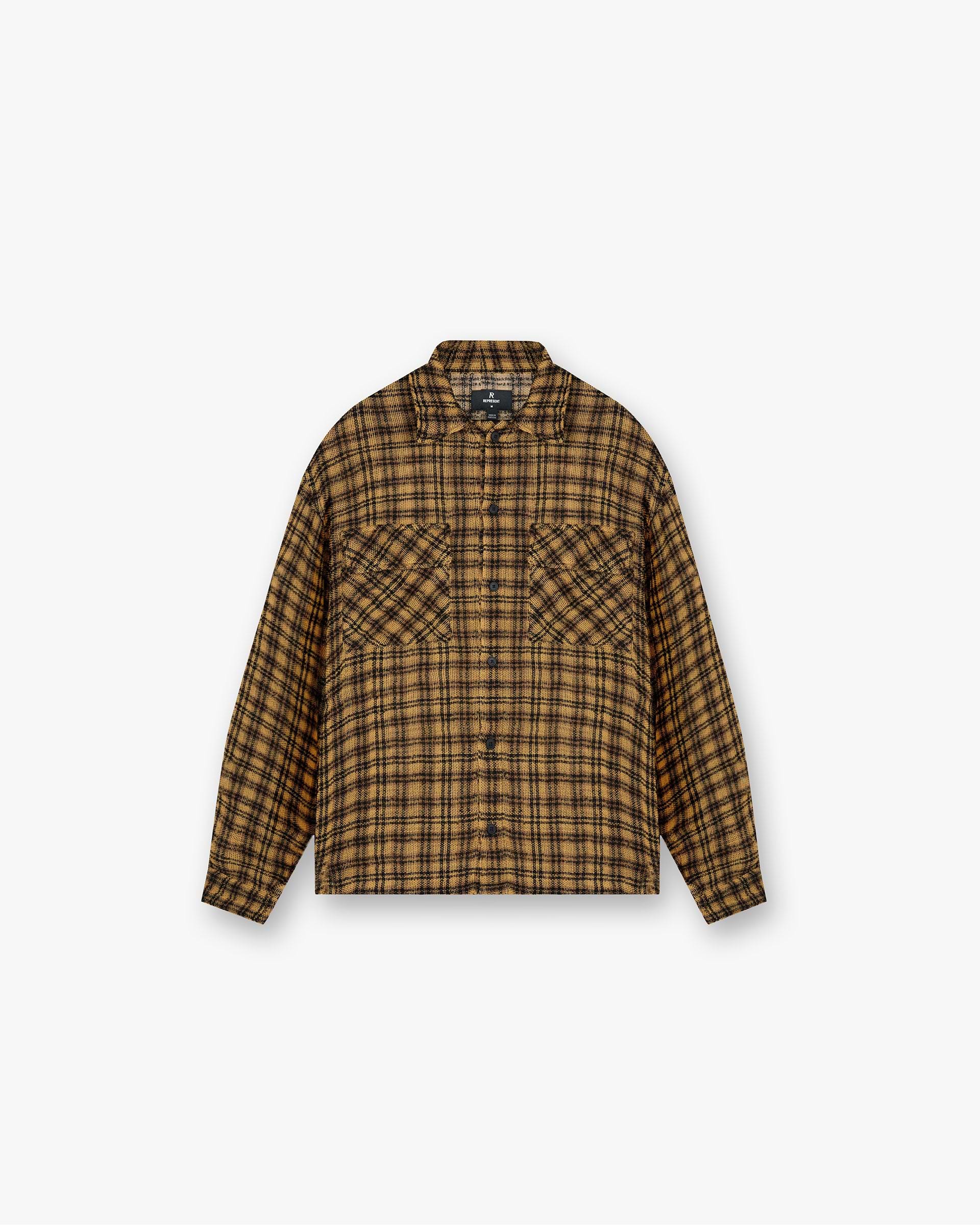 Front product image of a mens yellow flannel shirt on a plain white background | Check Flannel Shirt in Yellow Check | Soft cotton check patterned shirt | FW24 Shirts | Represent Clo