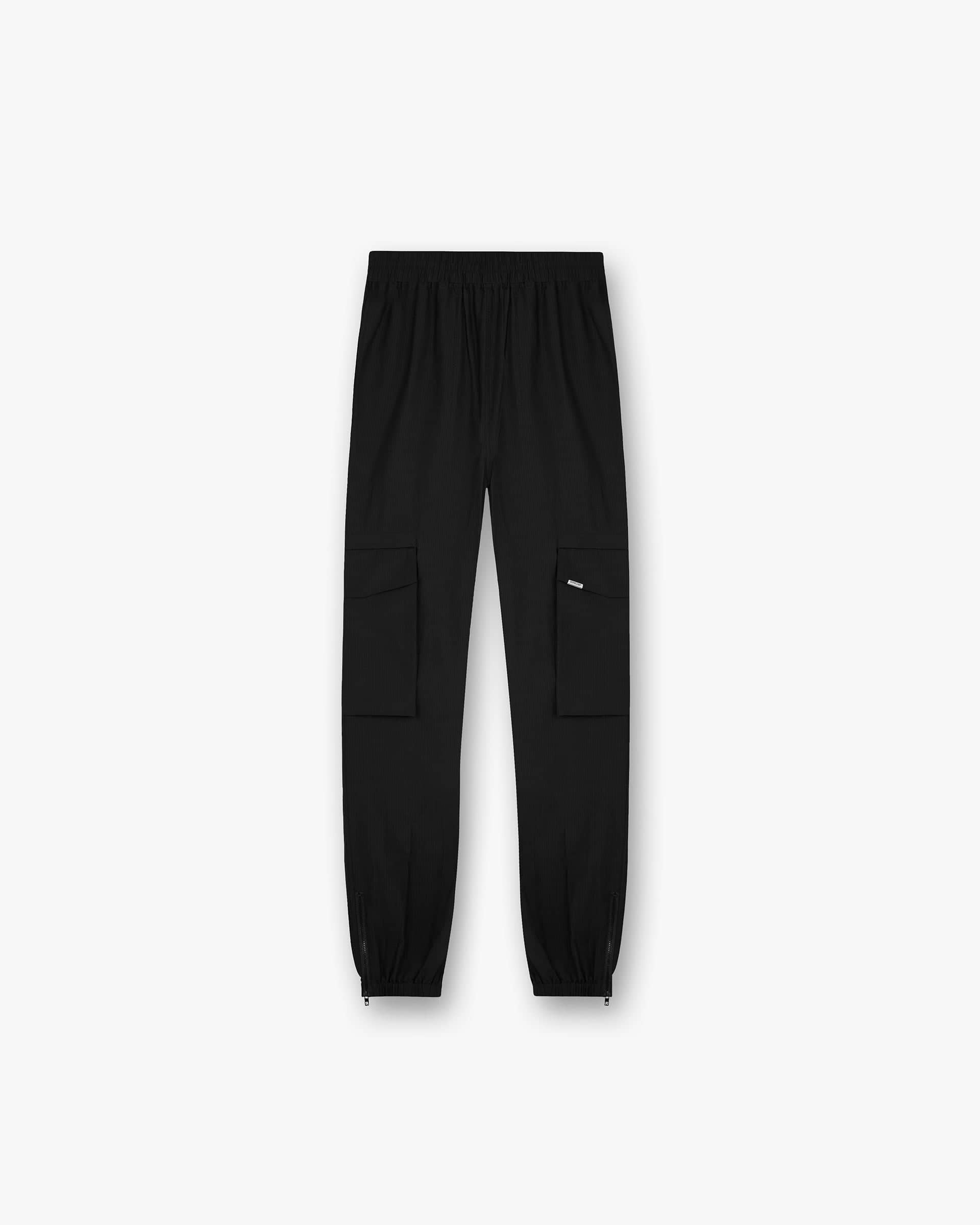 Front product image of mens black pants on a plain white background | Tech Cargo Pant in Jet Black | Cargo pants with multiple pockets | FW24 Pants | Represent Clo