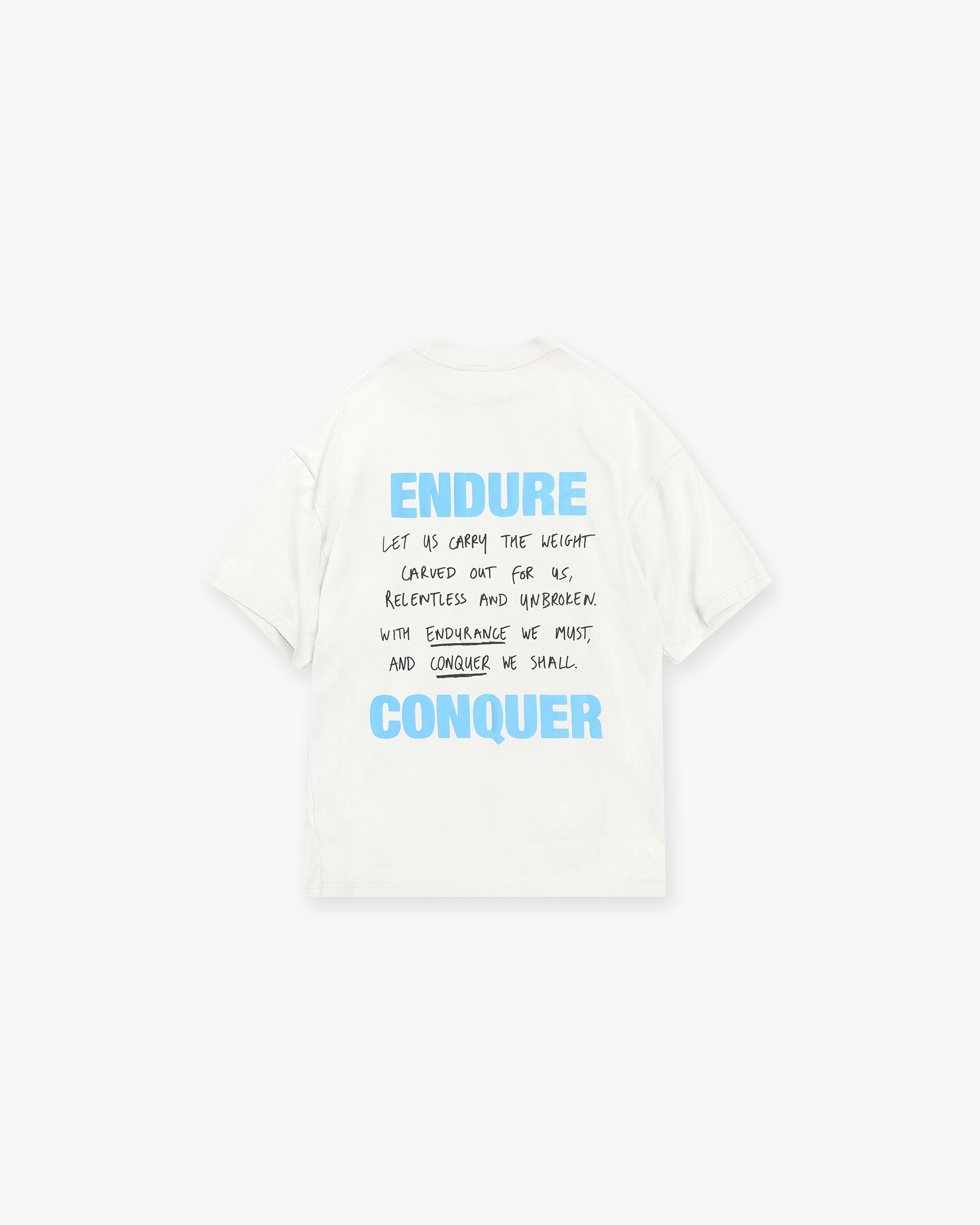 Back product image of a mens white t-shirt on a plain white background | Atlas T-Shirt in Flat White | T-shirt with puff and screen print graphics | FW24 T-Shirts | Represent Clo