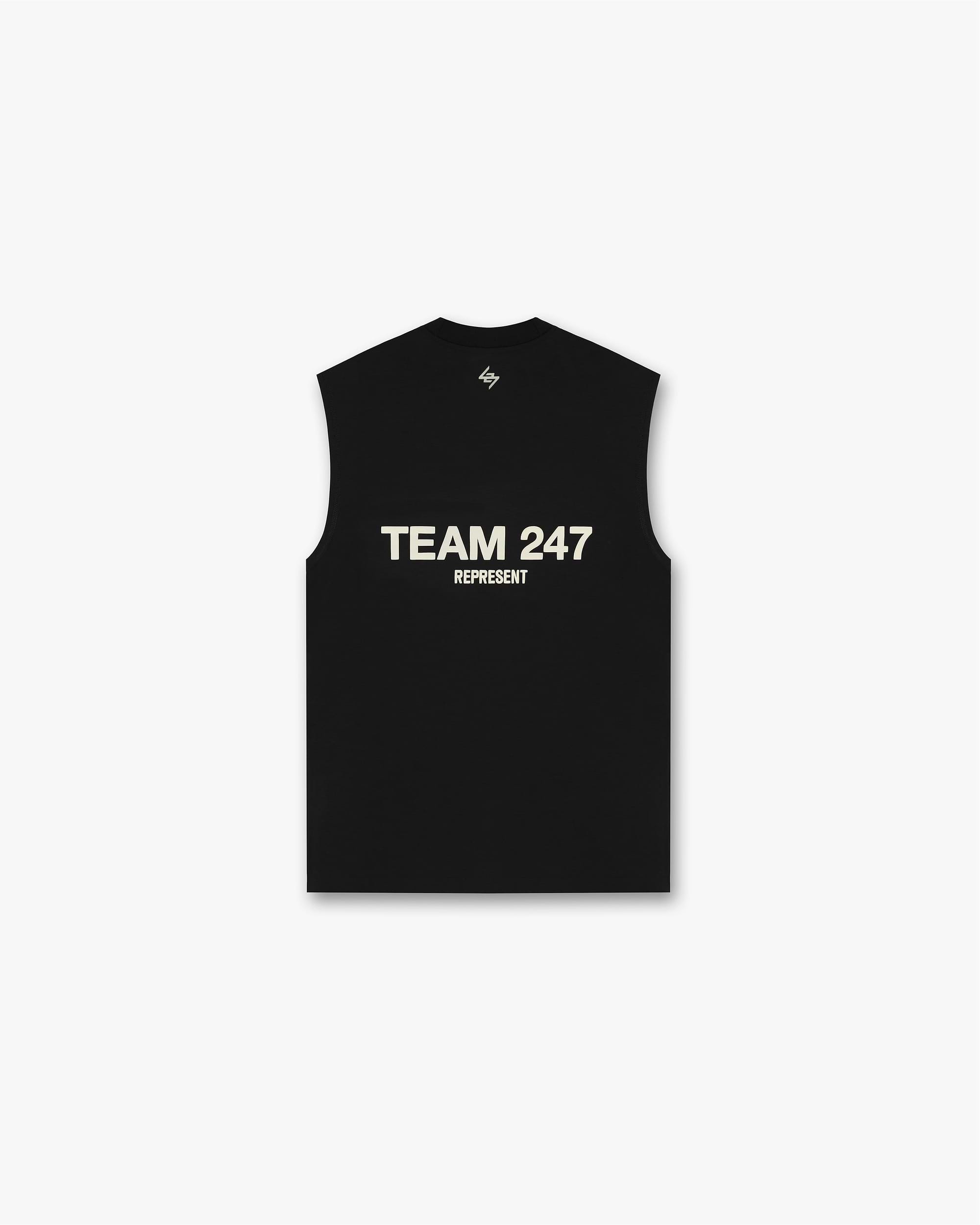 Back product image of a mens black tank top on a plain white background | Team 247 Oversized Tank in Black | Oversized tank top with 4-way stretch fabric | 247 T-Shirts | Represent Clo